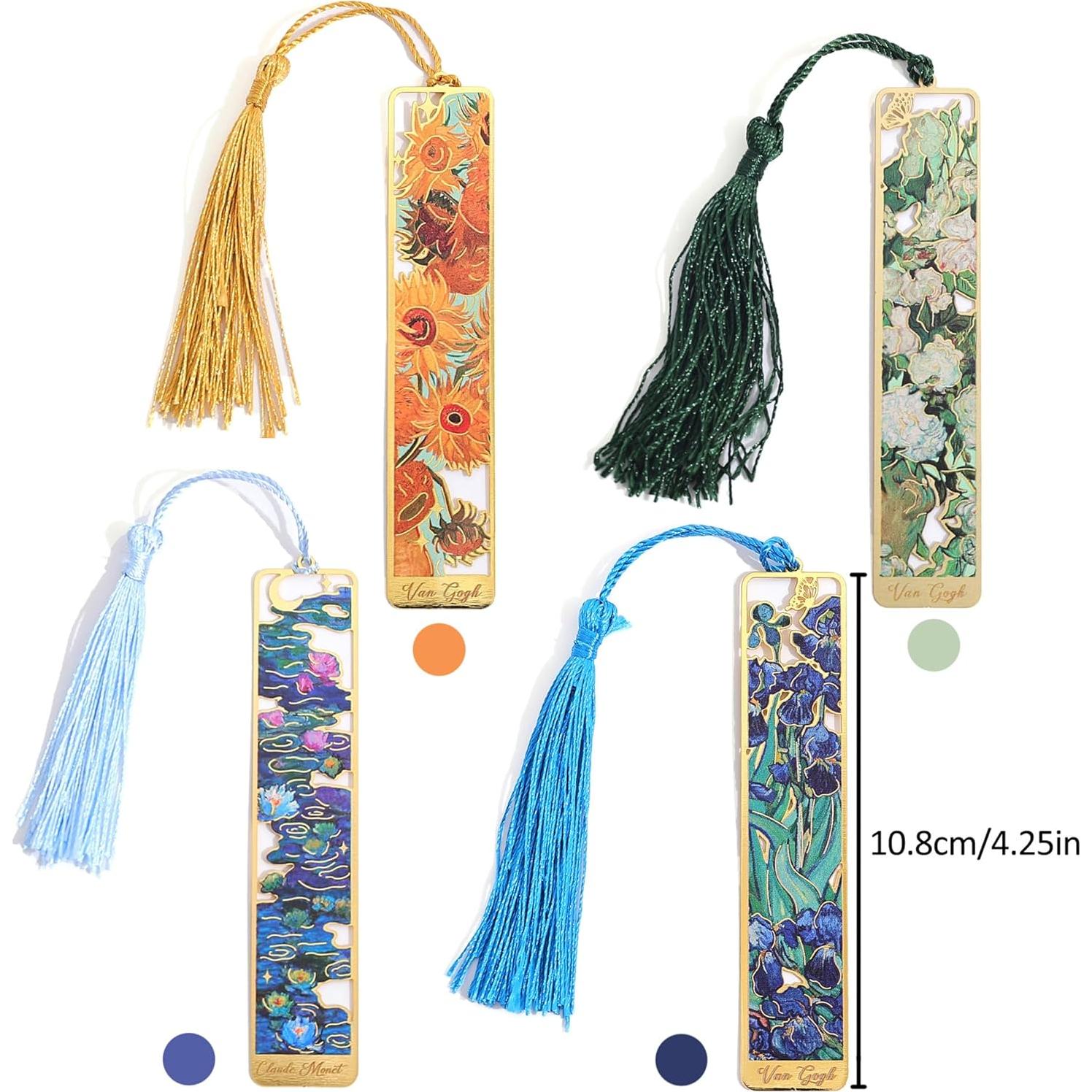 4 Marcadores de Metal Emmoolife con Diseño Van Gogh 10.5x2cm