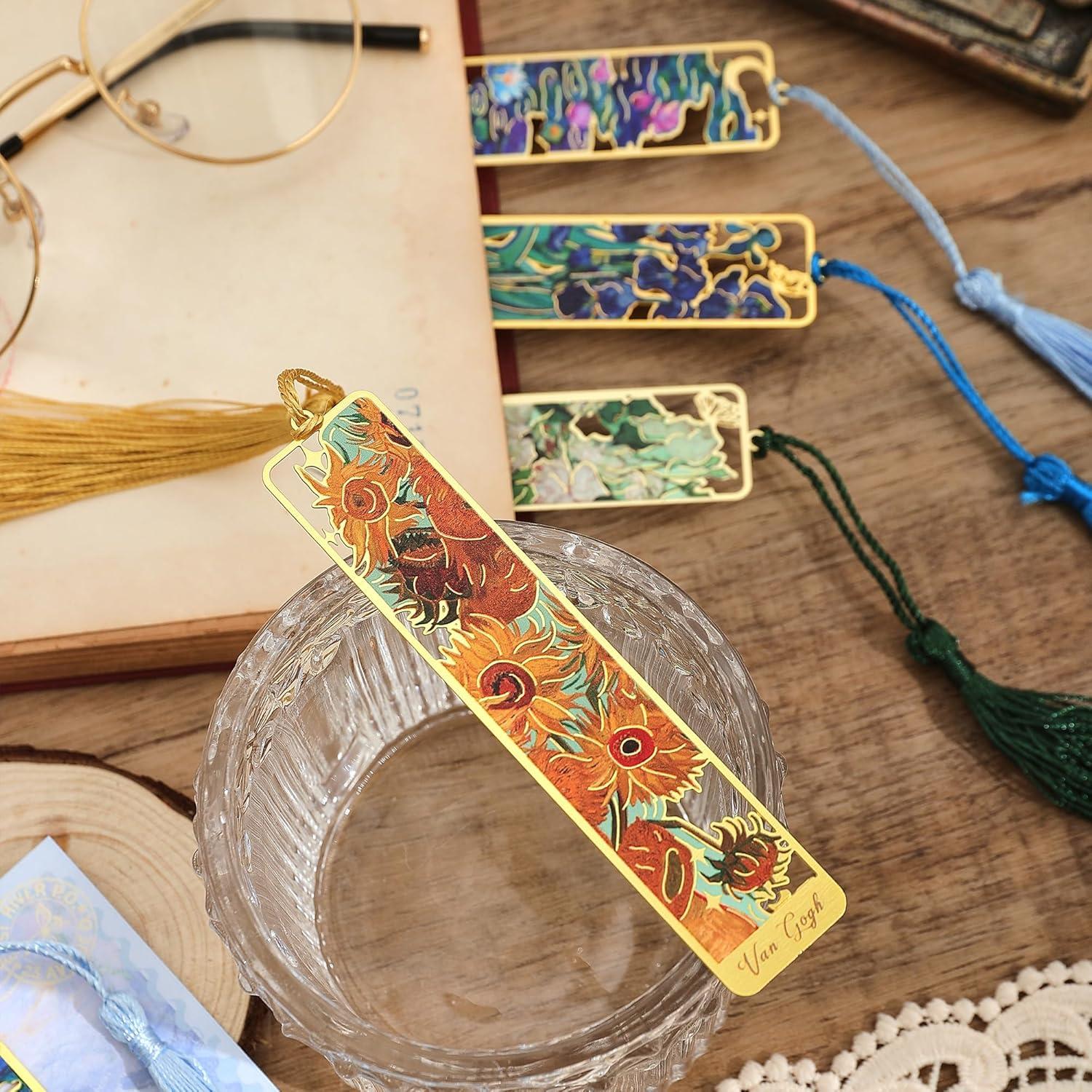 4 Marcadores de Metal Emmoolife con Diseño Van Gogh 10.5x2cm