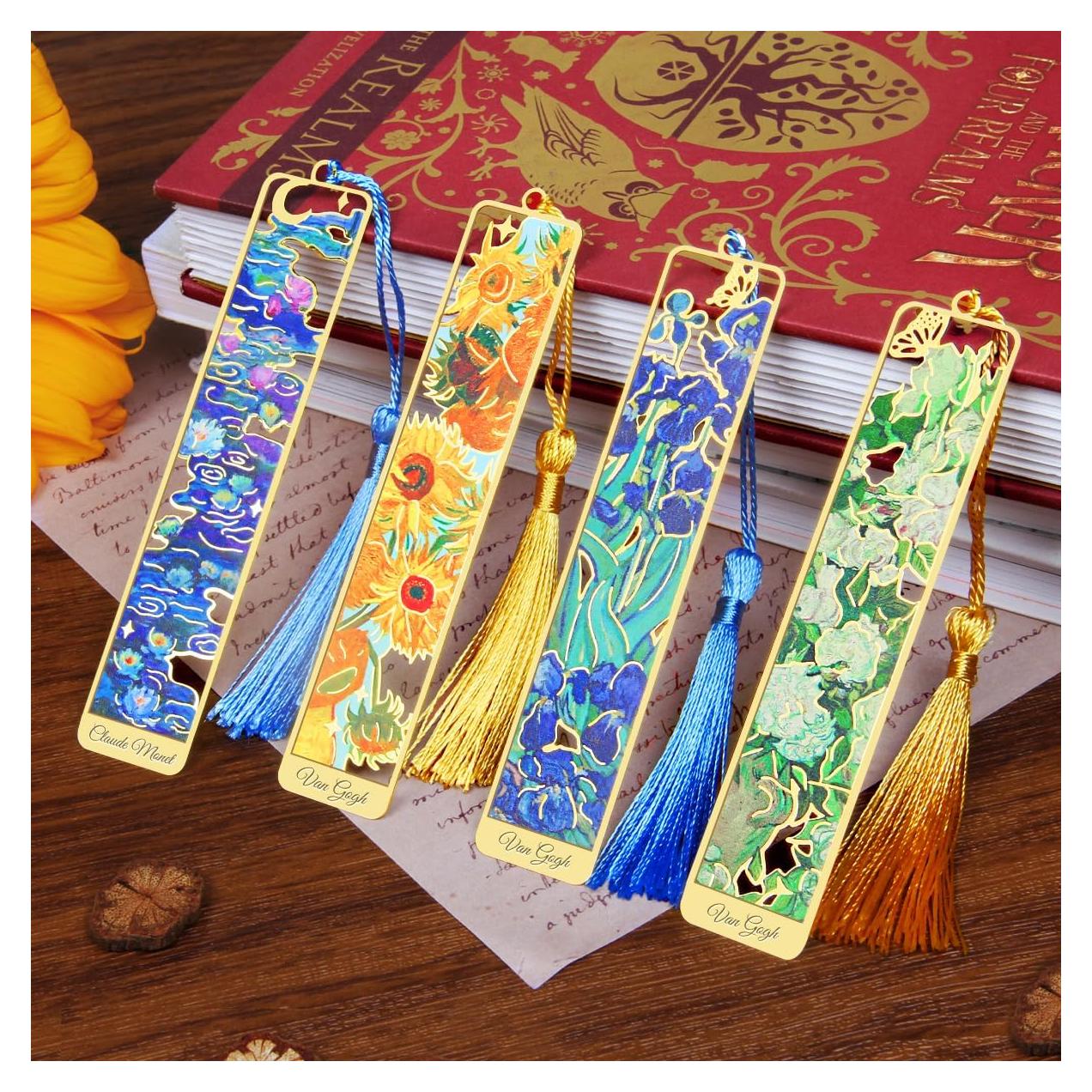 4 Marcadores de Libros de Metal Kinsound con Borlas Oro