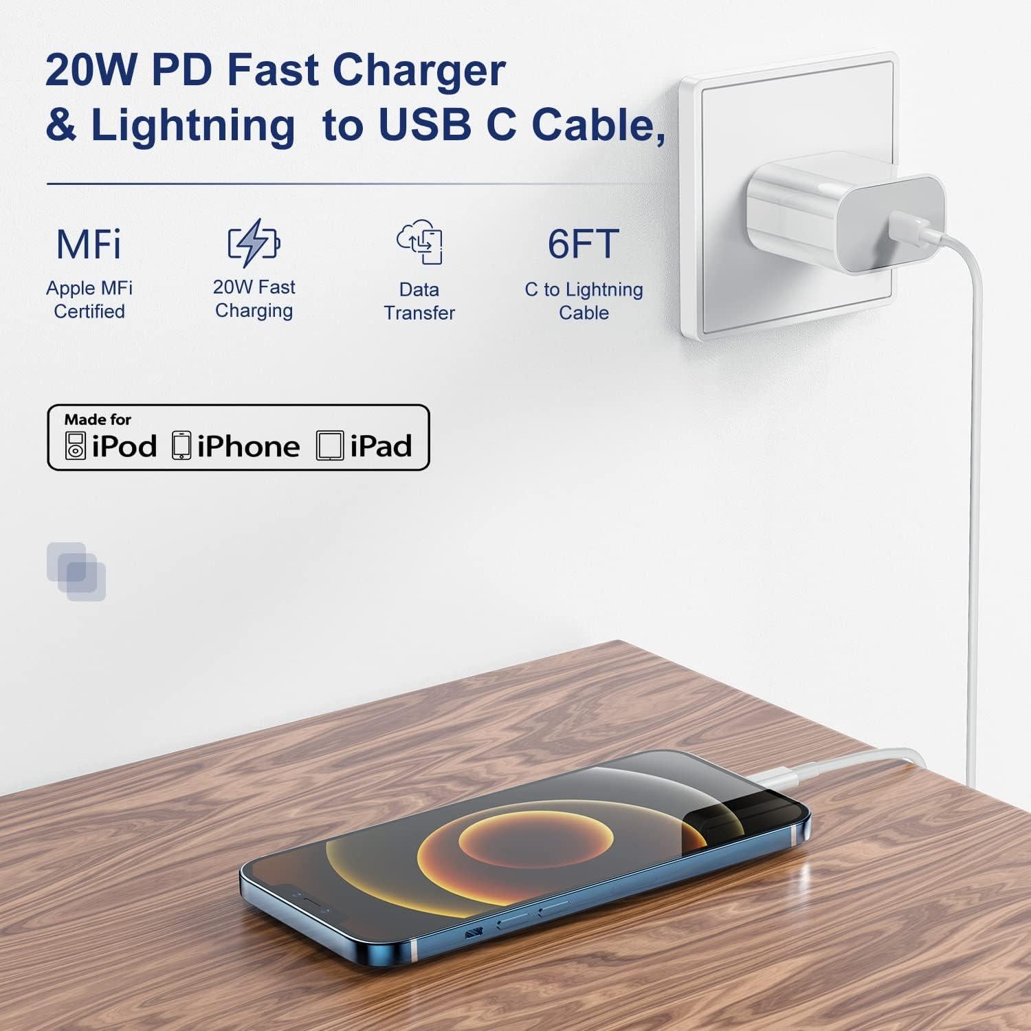 Cargador Rápido 20W USB-C para iPhone con Cable 1.8m