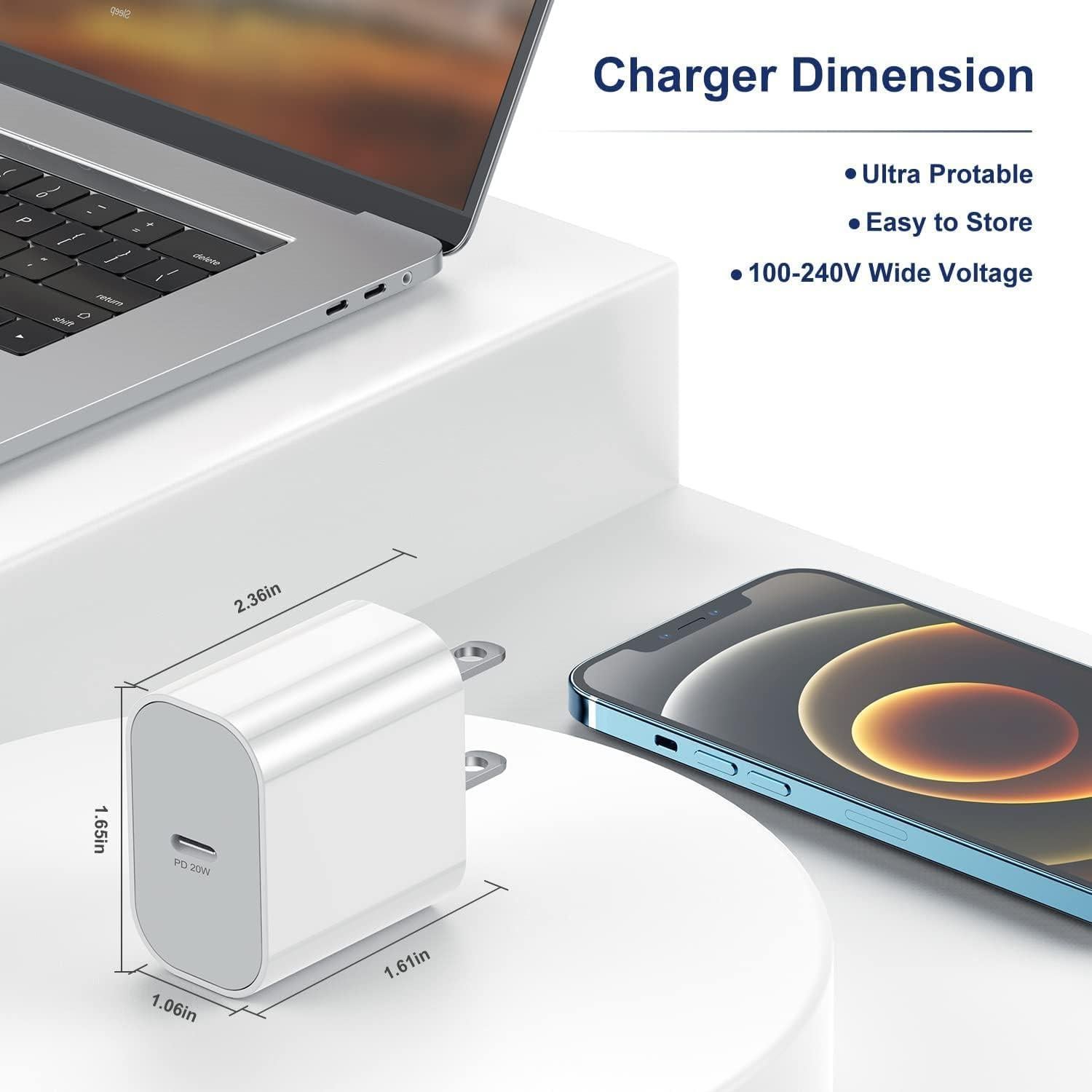 Cargador Rápido 20W USB-C para iPhone con Cable 1.8m