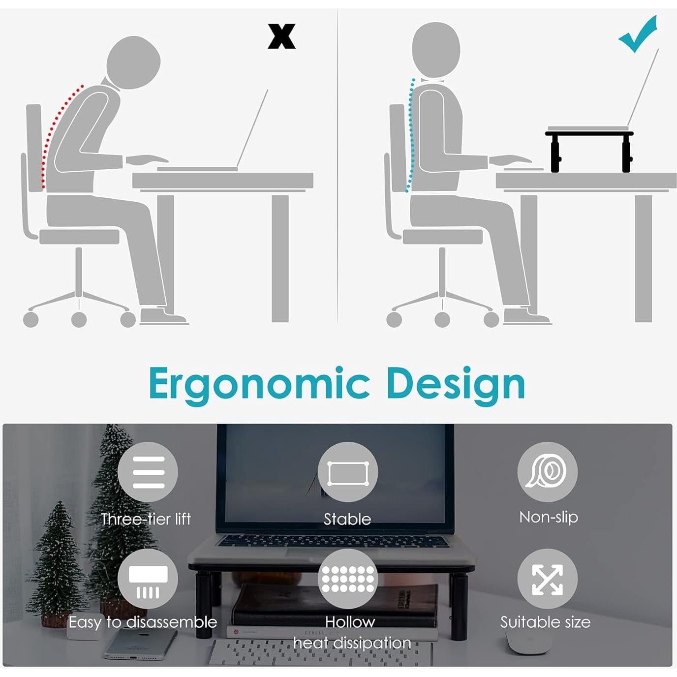 Soporte de Monitor Ajustable LOTEYIKE - 2 Paquetes, Metal, Ergonómico