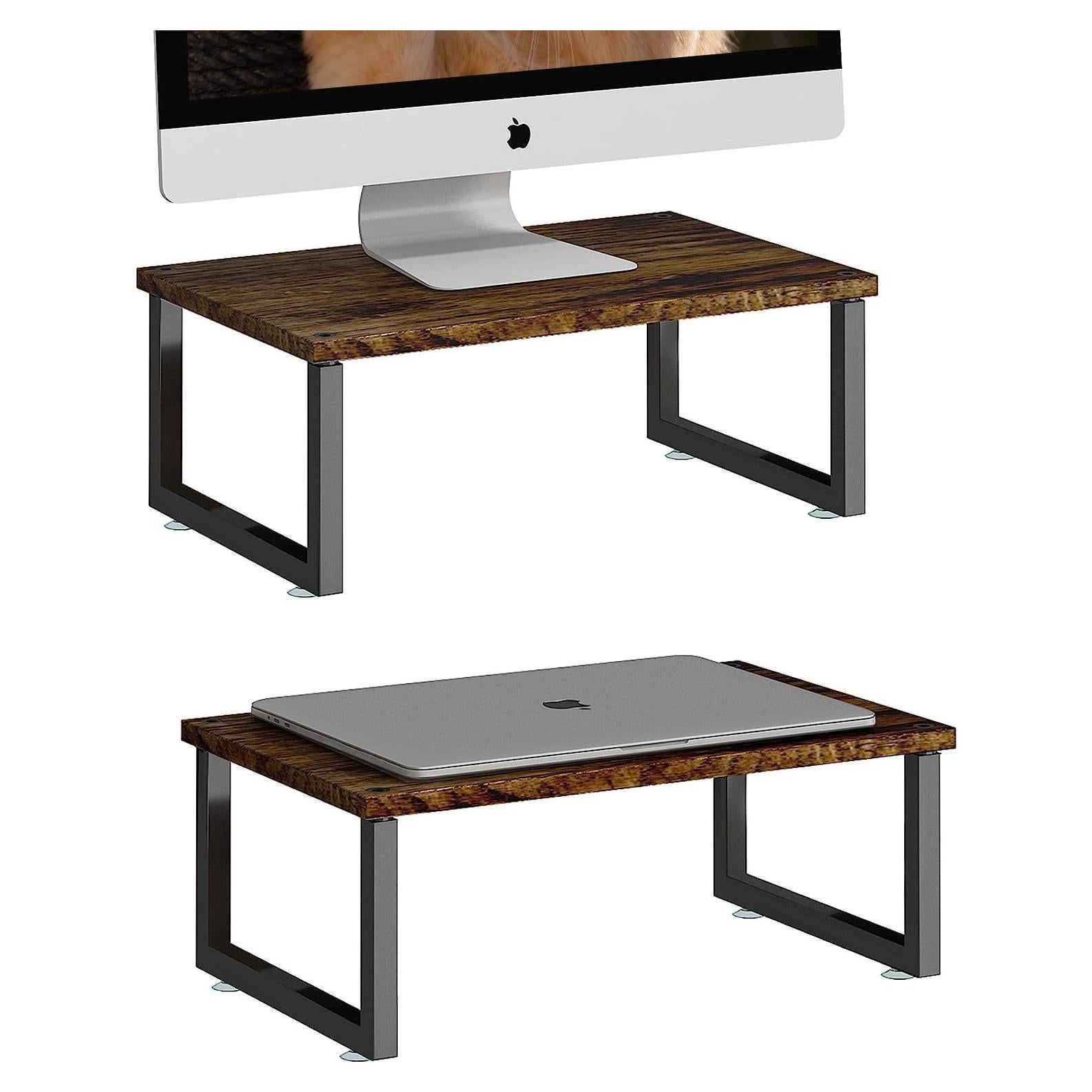 Soporte Elevador de Monitor Simple Trending ST57814 - Pack 2, Madera Marrón