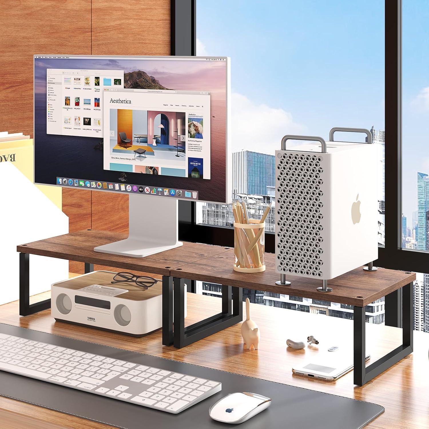 Soporte Elevador de Monitor Simple Trending ST57814 - Pack 2, Madera Marrón