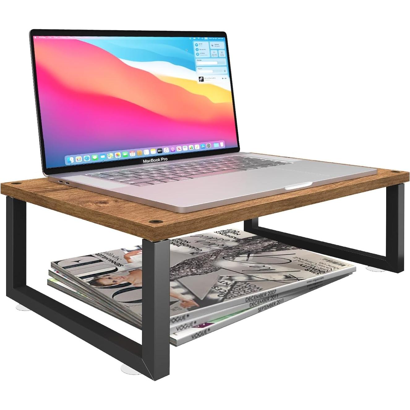 Soporte Elevador de Monitor Simple Trending ST57814 - Pack 2, Madera Marrón