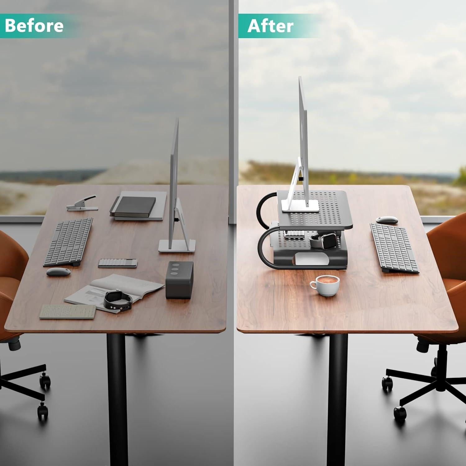 Soporte Elevador de Monitor WALI STT001B Metal Negro 20kg