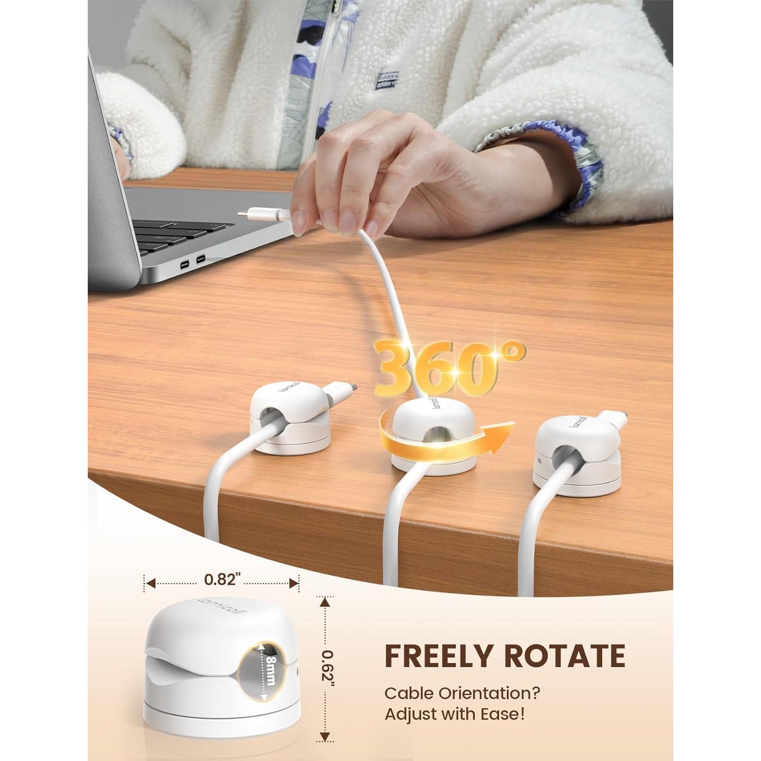 6 Pack Organizador de Cables Lamicall Clips Rotativos 360°