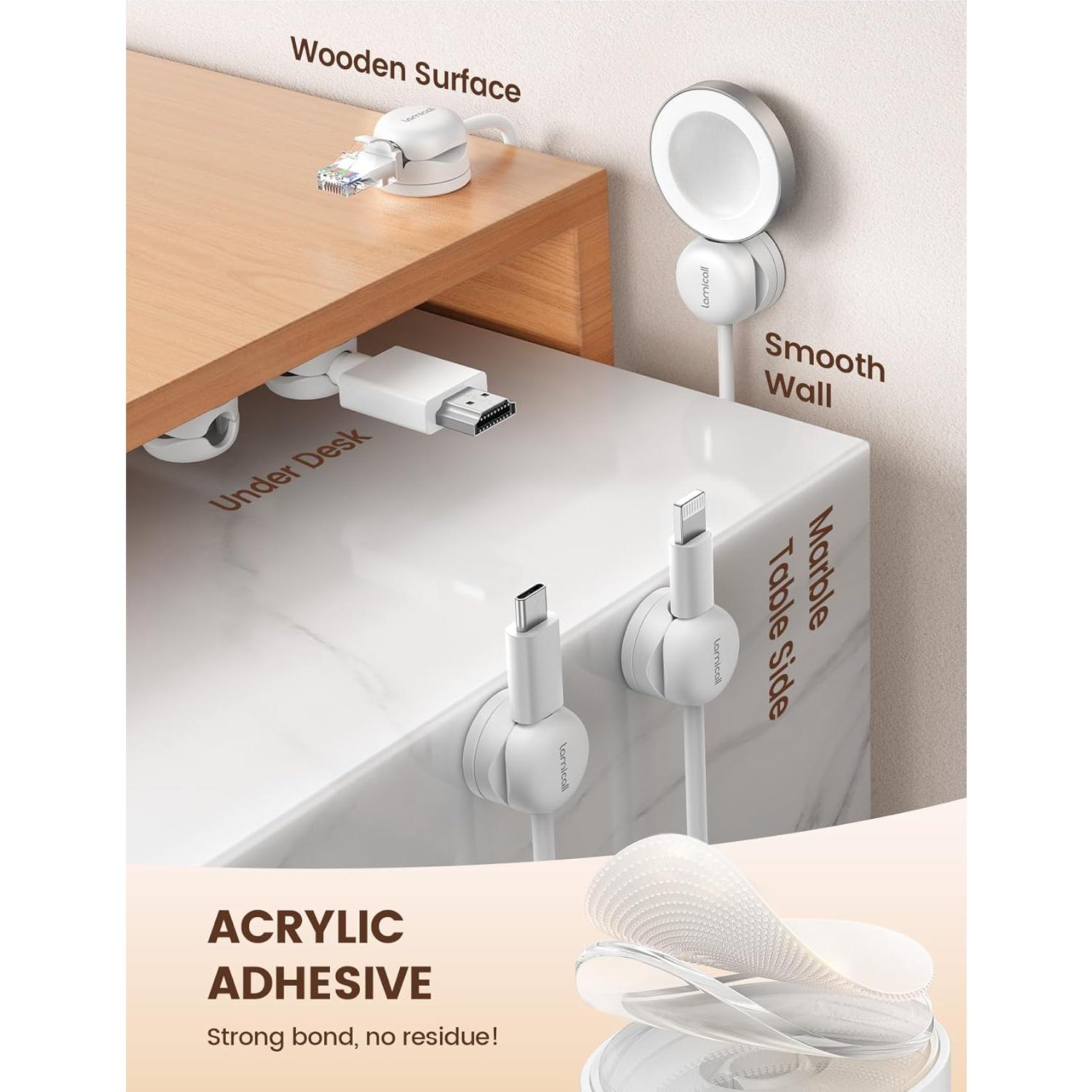 6 Pack Organizador de Cables Lamicall Clips Rotativos 360°