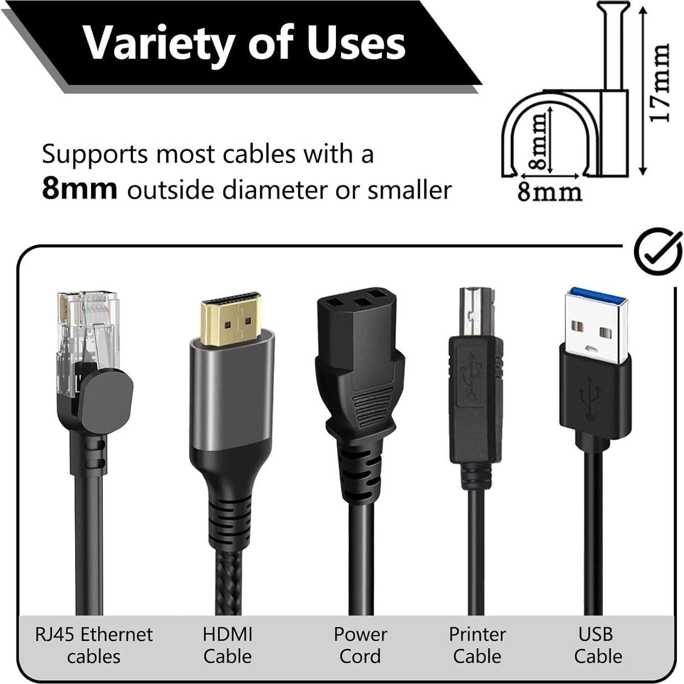 Clips para Cables Jadaol 100Pcs 8mm para Ethernet y TV