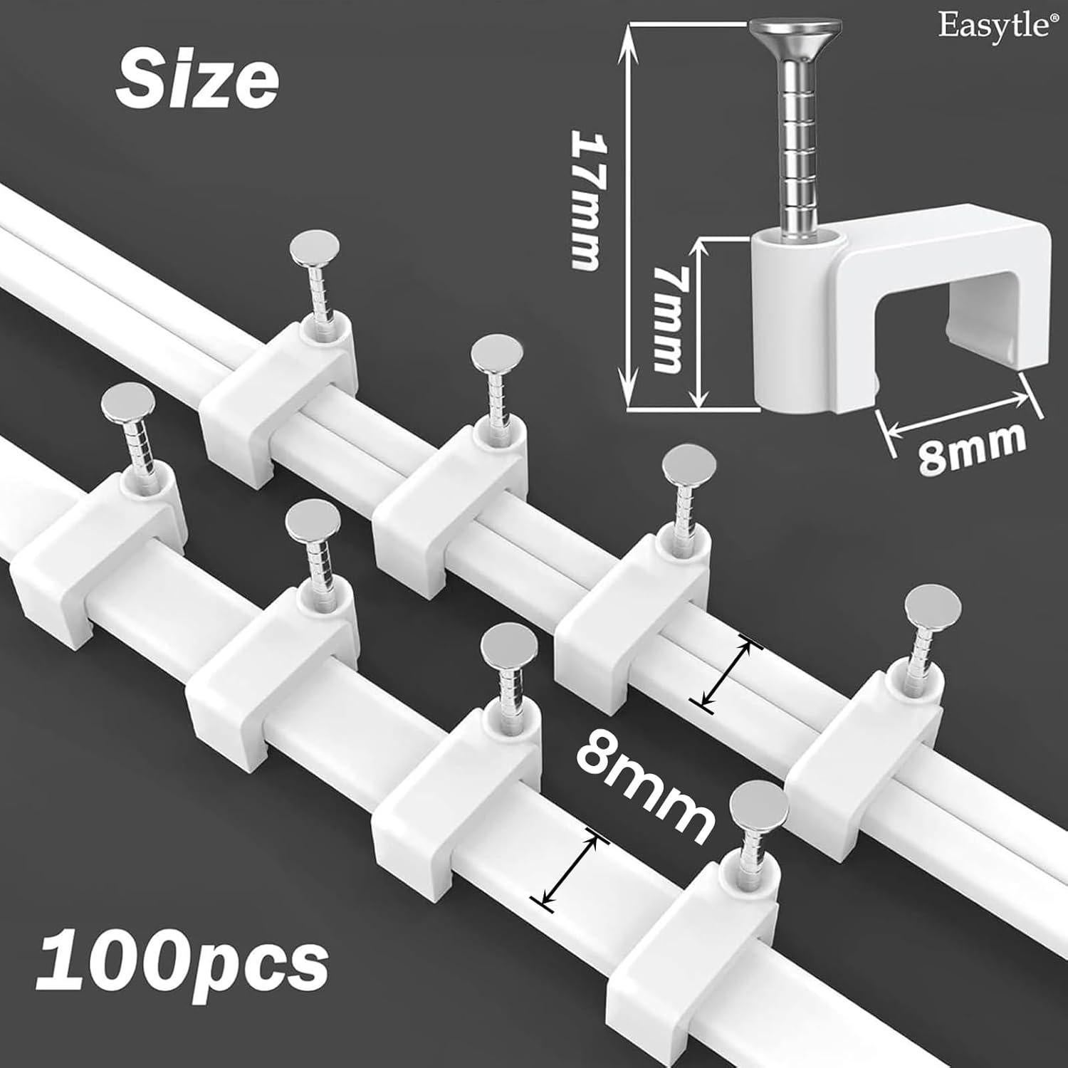 Clips de Cable de Clavo Easytle 100 Pcs 8mm para Ethernet y Coaxial