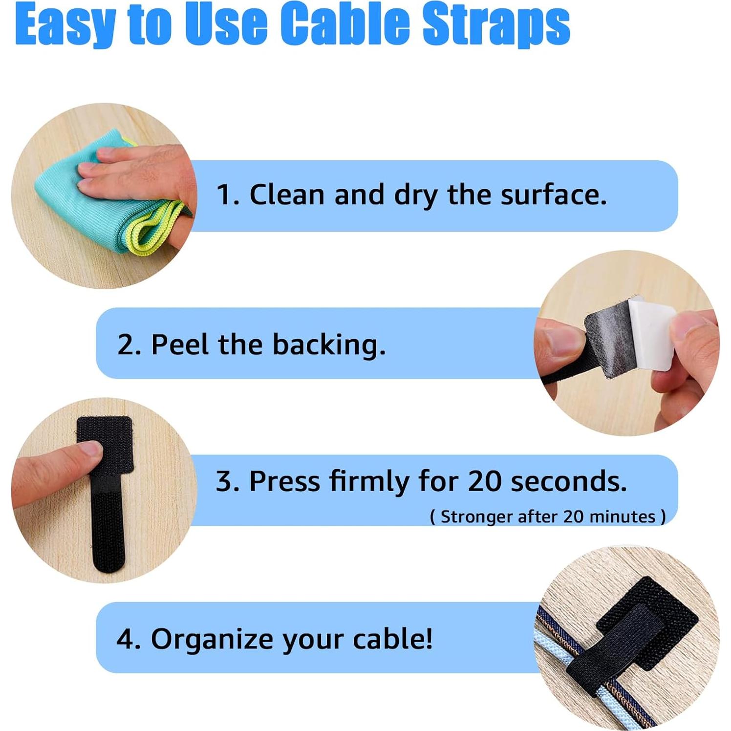 80 Corbatas de Cable Adhesivas BTPIEL - Organizador Negro