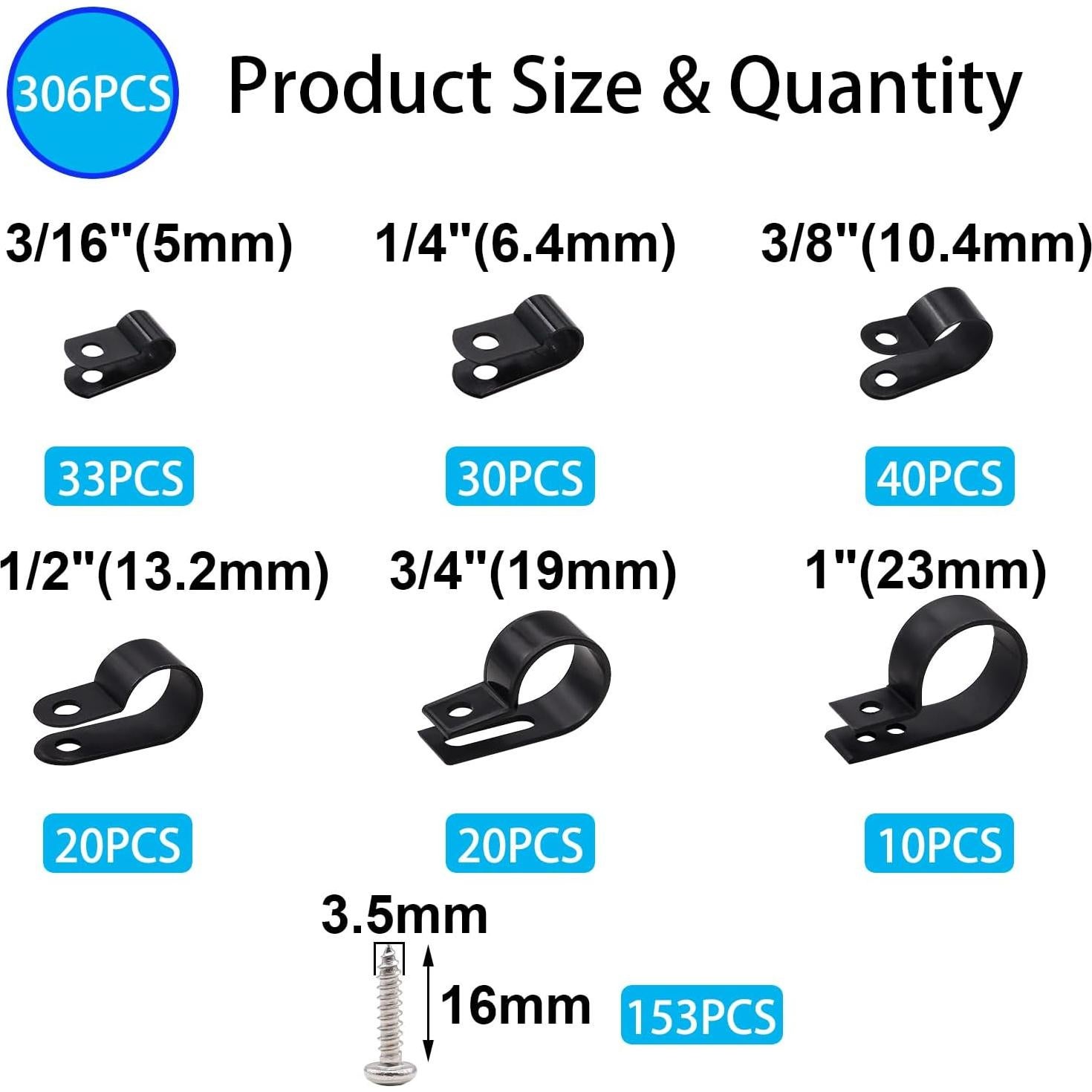 Kit de Abrazaderas de Cable Nylon Plástico TWTADE 306PCS