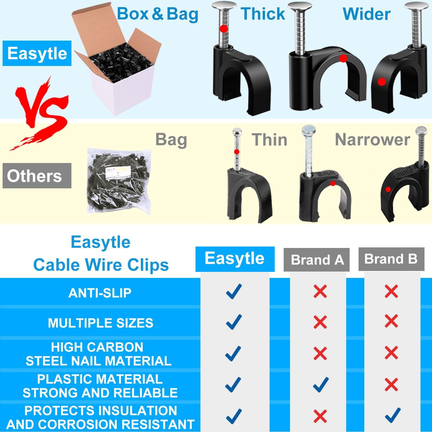 400 Clips de Cable Negros Easytle 4/6/8/10mm Sujetadores