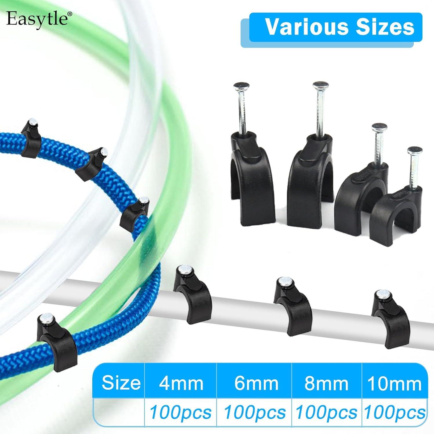 400 Clips de Cable Negros Easytle 4/6/8/10mm Sujetadores