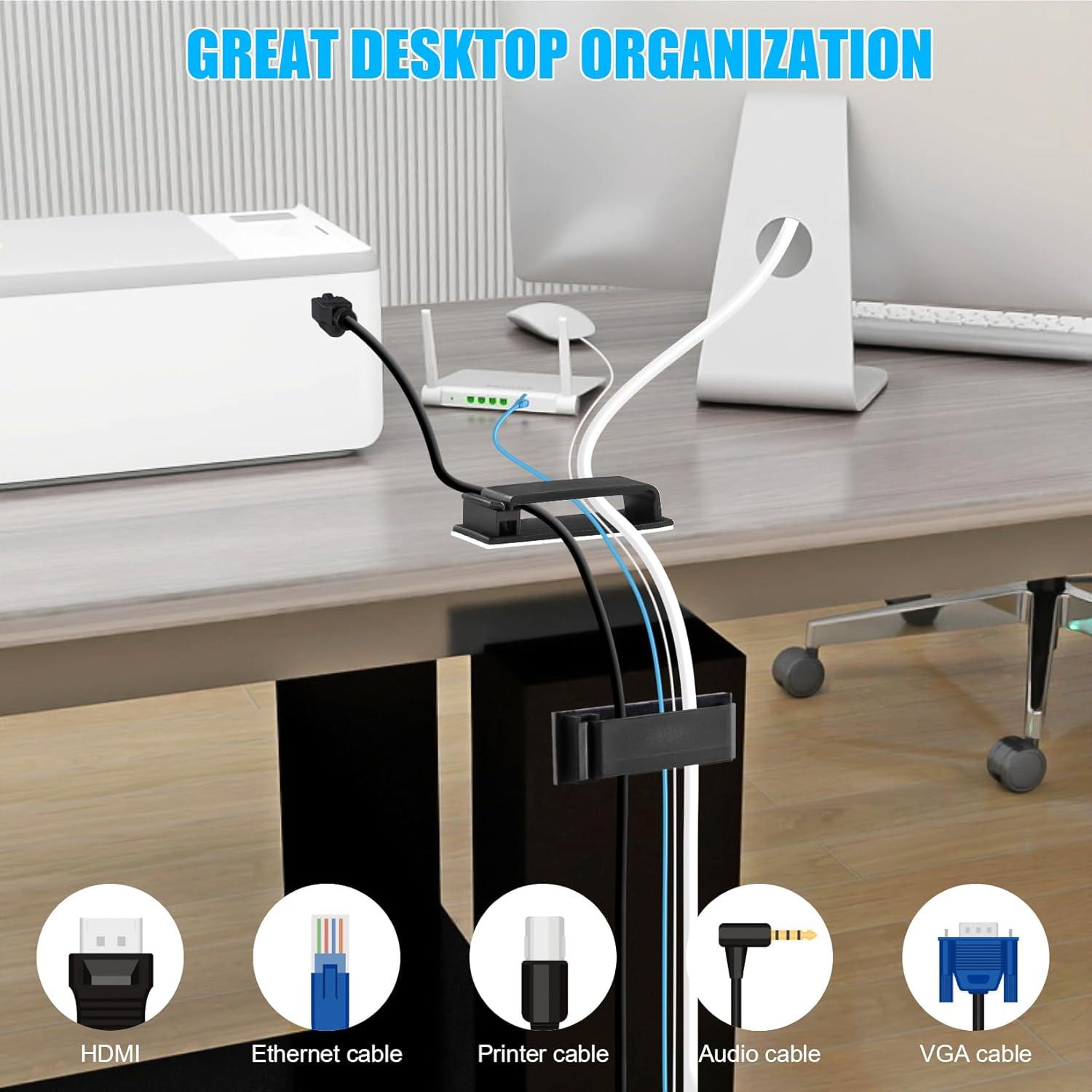 Clips de Cable Autoadhesivos XHF 50 PCS Negro para Gestión