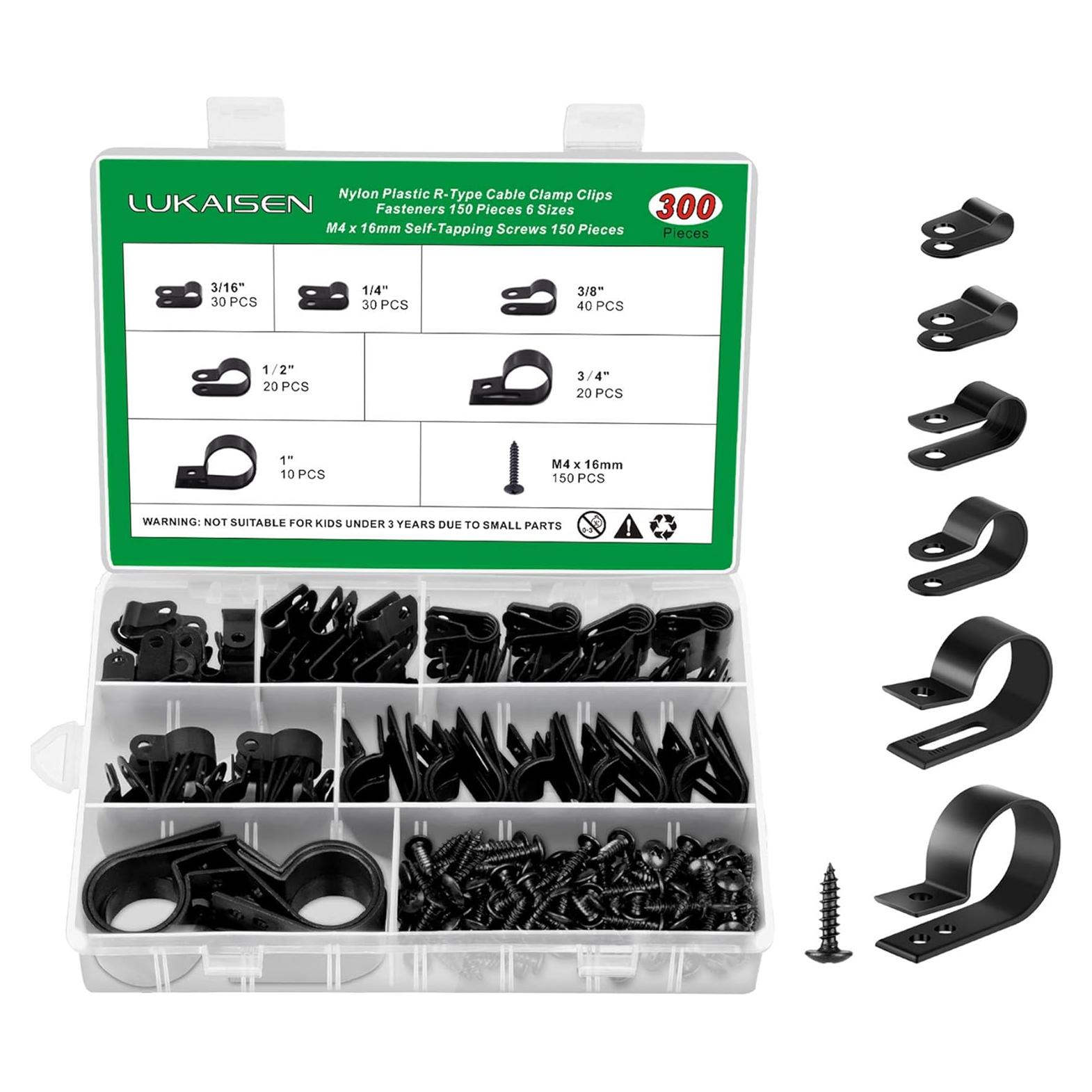 Clips de Cable Nylon LuKaiSen 300 PCS 6 Tamaños Organizador