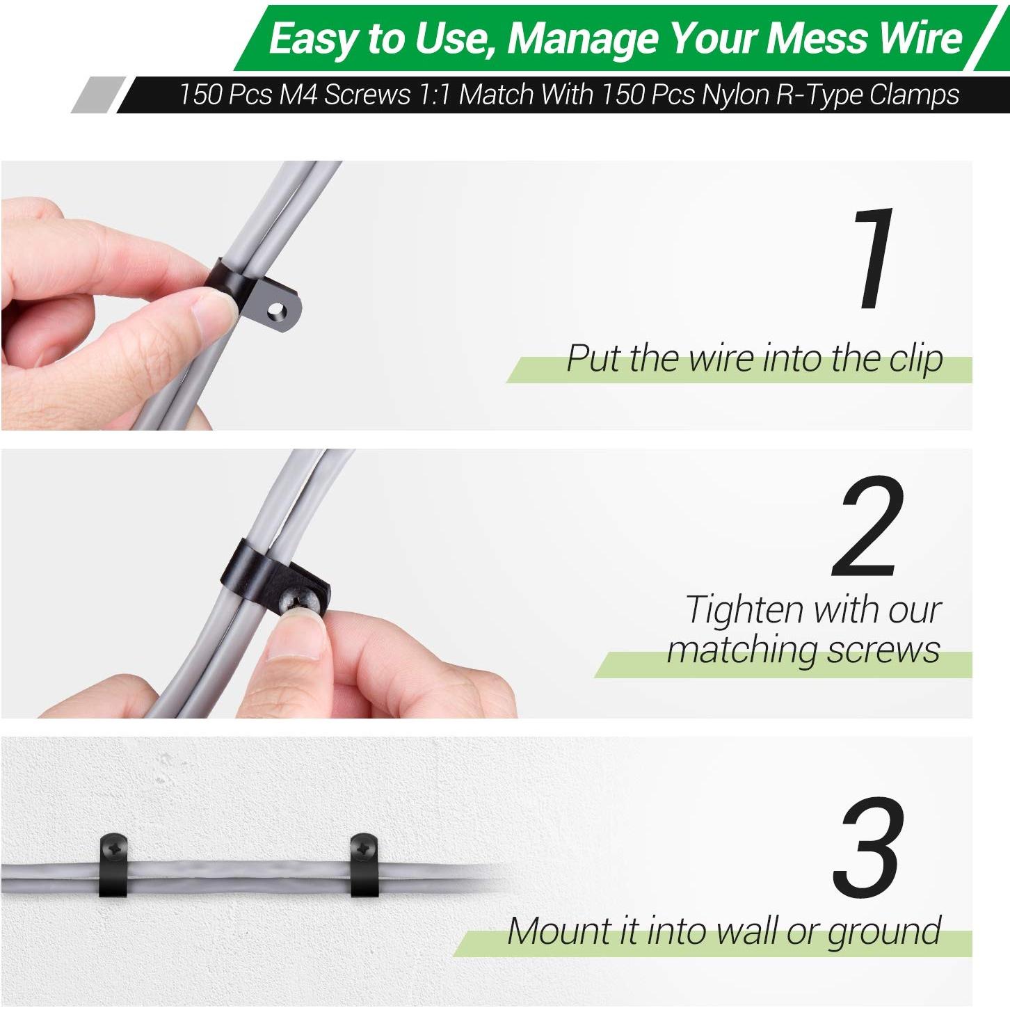 Clips de Cable Nylon LuKaiSen 300 PCS 6 Tamaños Organizador