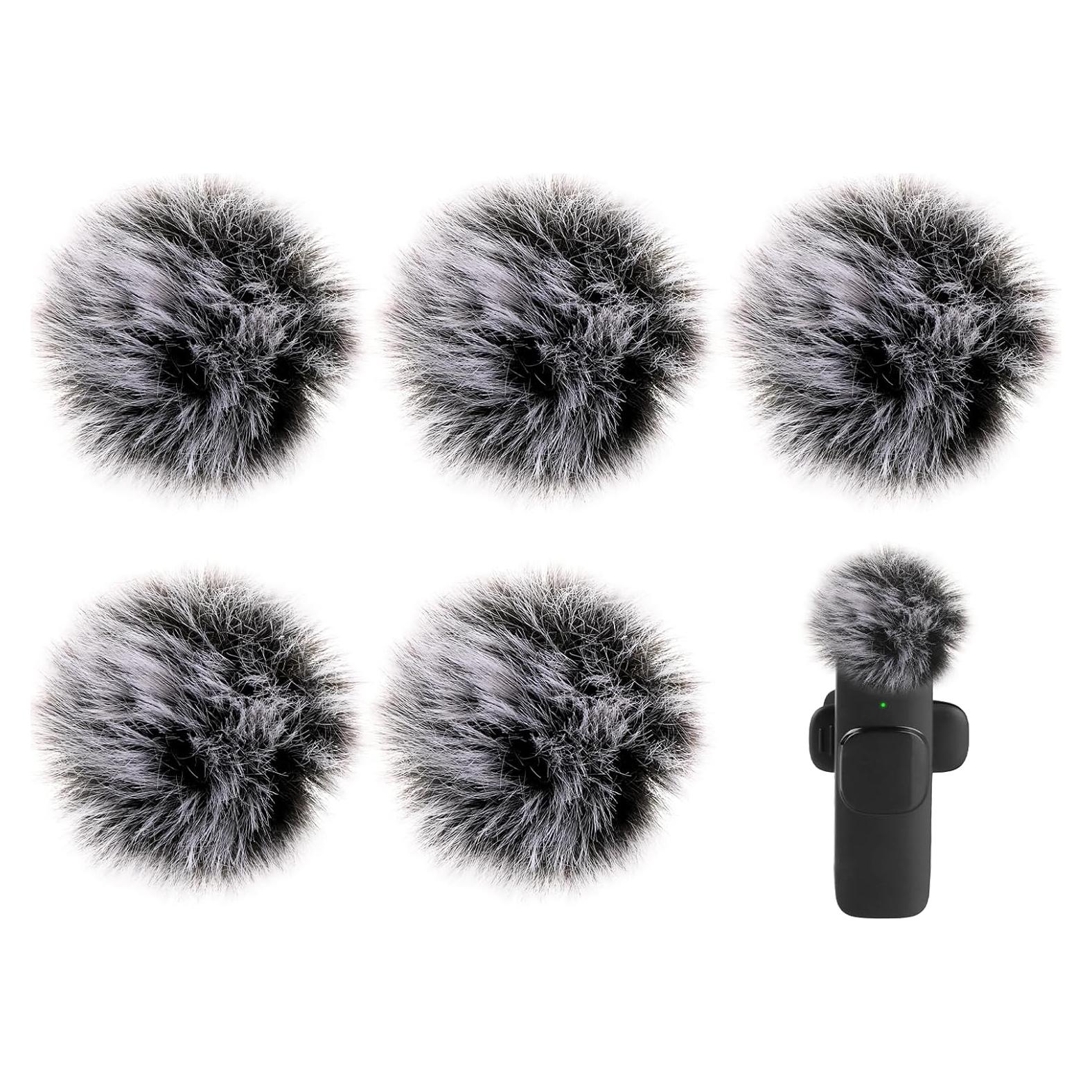 5 Pantallas de Viento para Micrófono Lavalier Piel Conejo