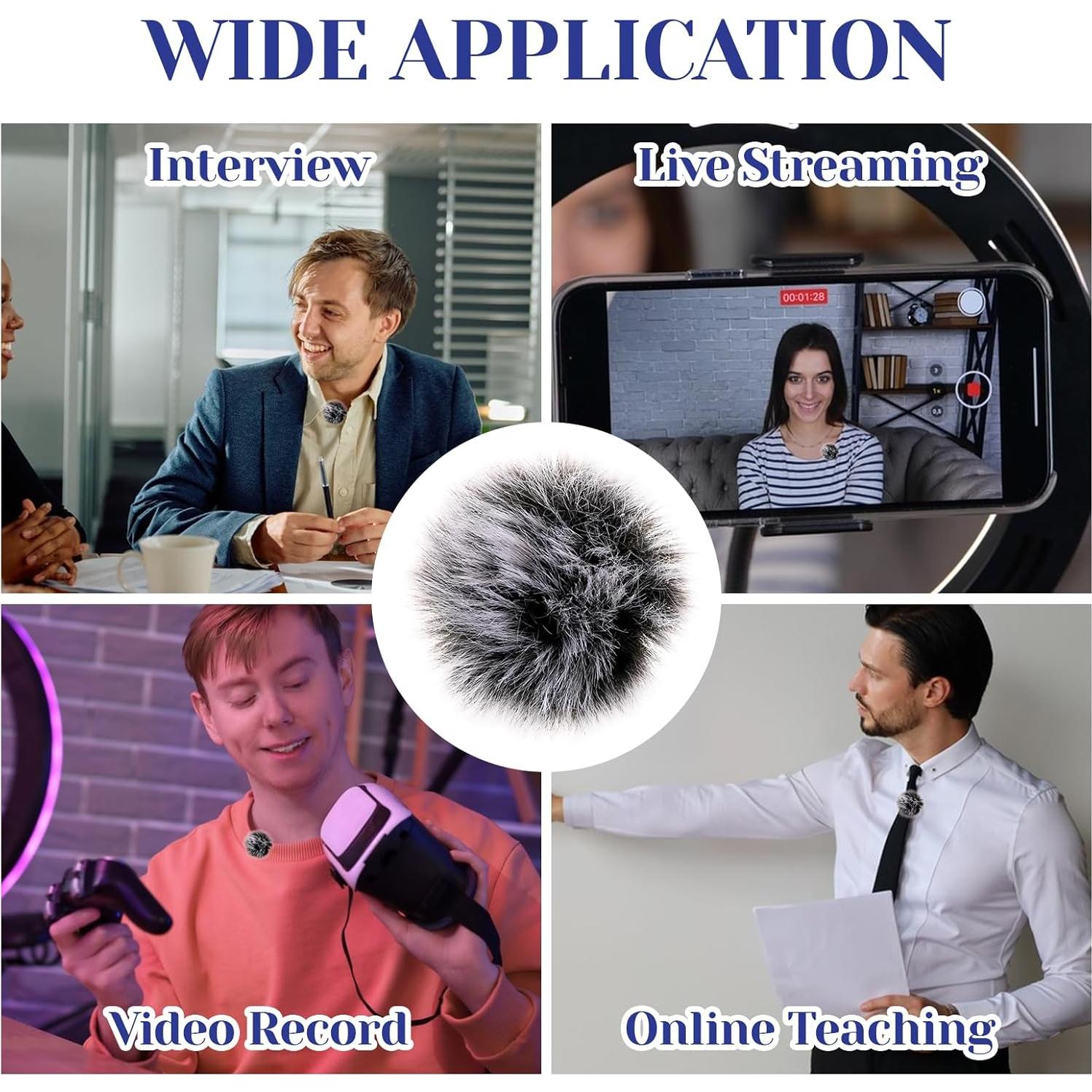 5 Pantallas de Viento para Micrófono Lavalier Piel Conejo