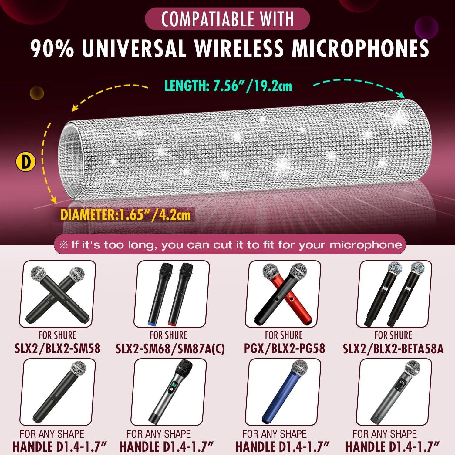 Funda de Micrófono Inalámbrico Facmogu con Rhinestones Plata