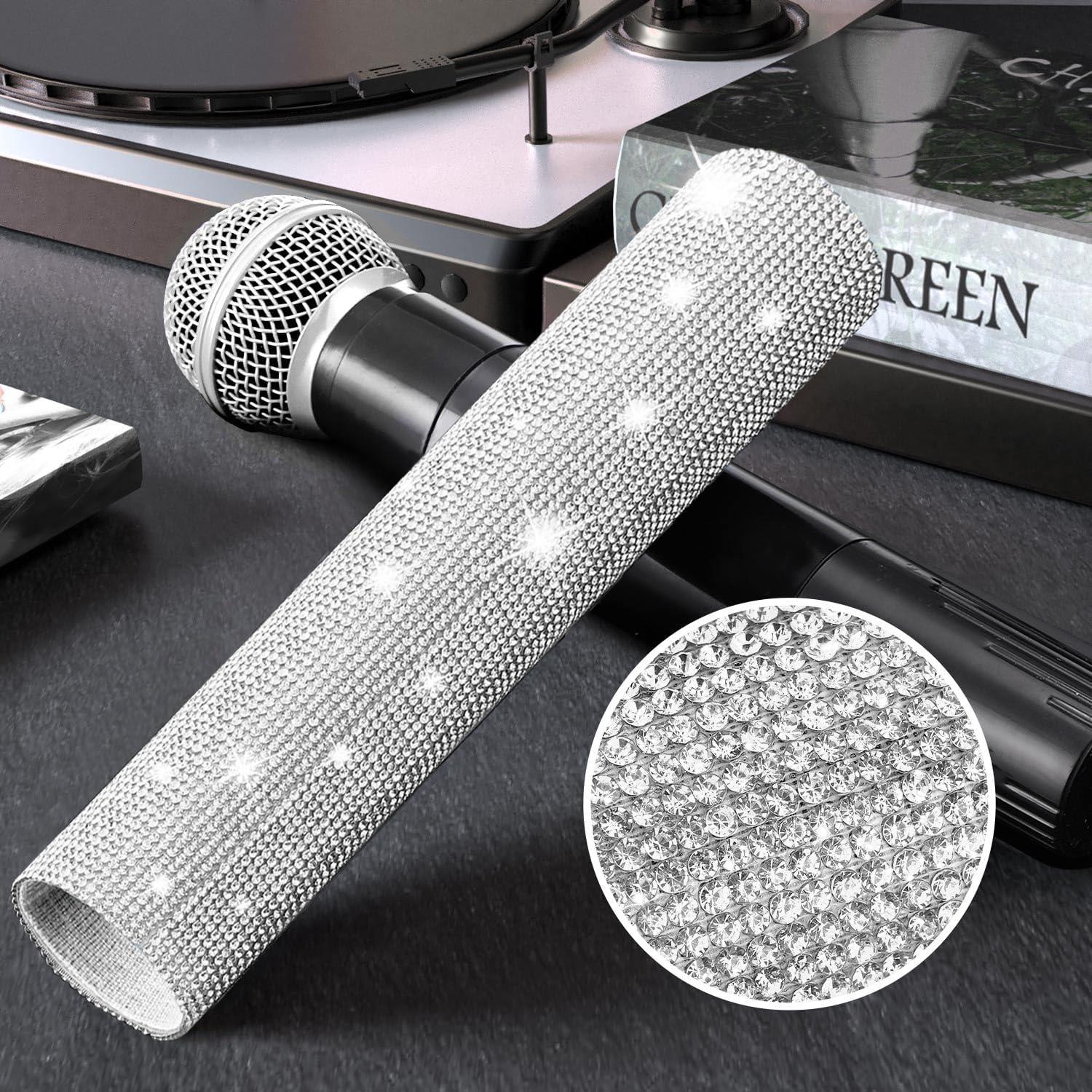 Funda de Micrófono Inalámbrico Facmogu con Rhinestones Plata
