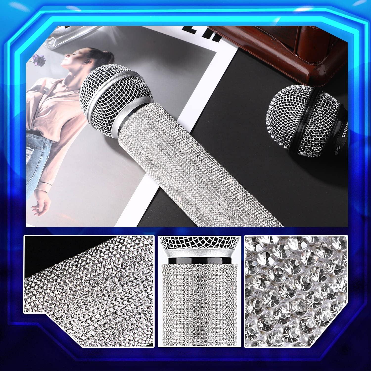 Funda de Micrófono Inalámbrico Facmogu con Rhinestones Plata