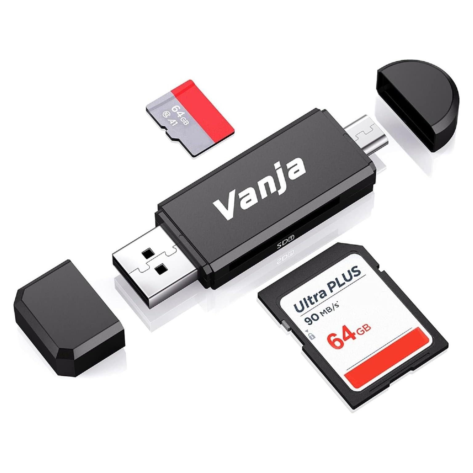 Vanja SD Card Reader, Micro USB to Micro SD Card Reader Adapter, Memory Card Reader for Android/PC/Laptop/Camera, Support TF/SDXC/SDHC/MMC/UHS-I Cards OTG Plug & Play