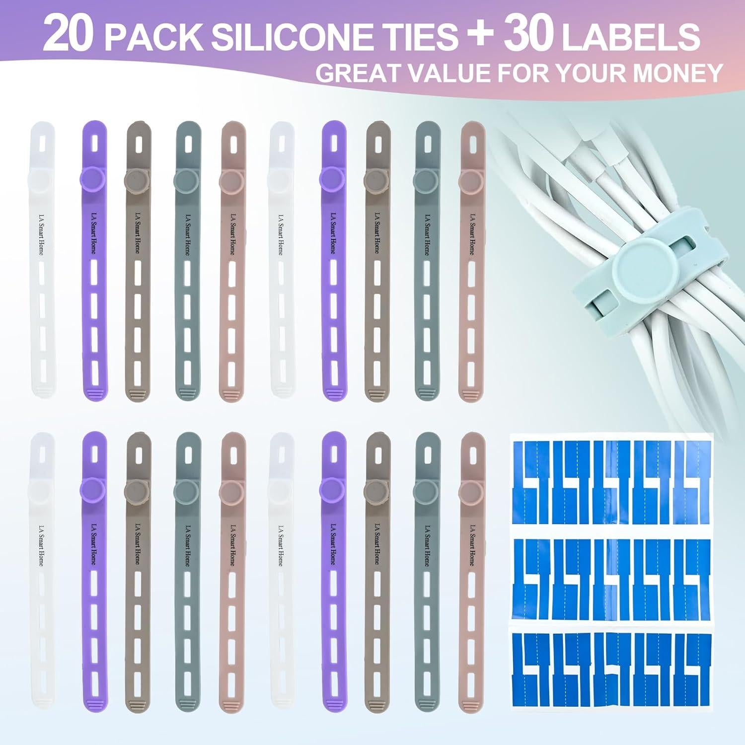 Organizadores de Cables de Silicona LA Smart Home - 20PCS Multicolor