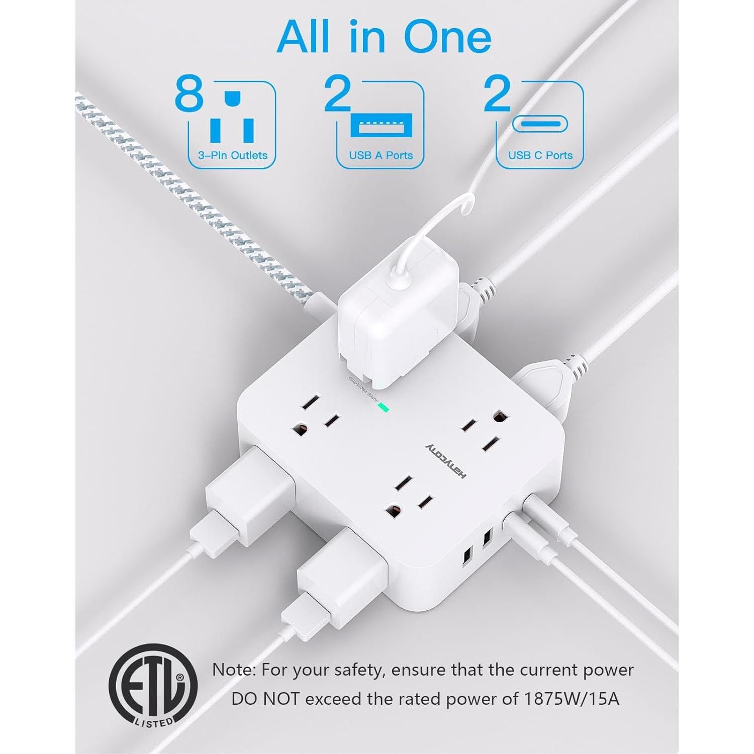 Regleta de Protección HANYCONY 8 Salidas 4 USB C 1.52m