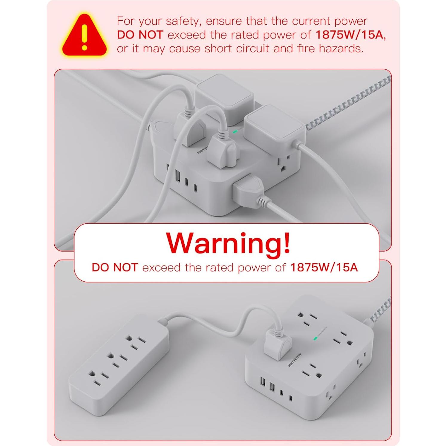 Regleta de Protección HANYCONY 8 Salidas 4 USB C 1.52m