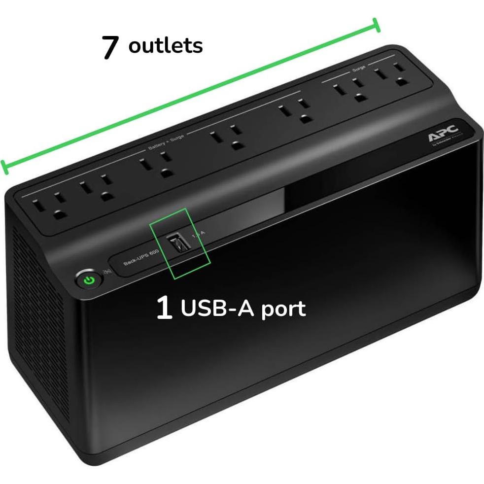 UPS APC BE600M1 600VA con Carga USB y 7 Salidas