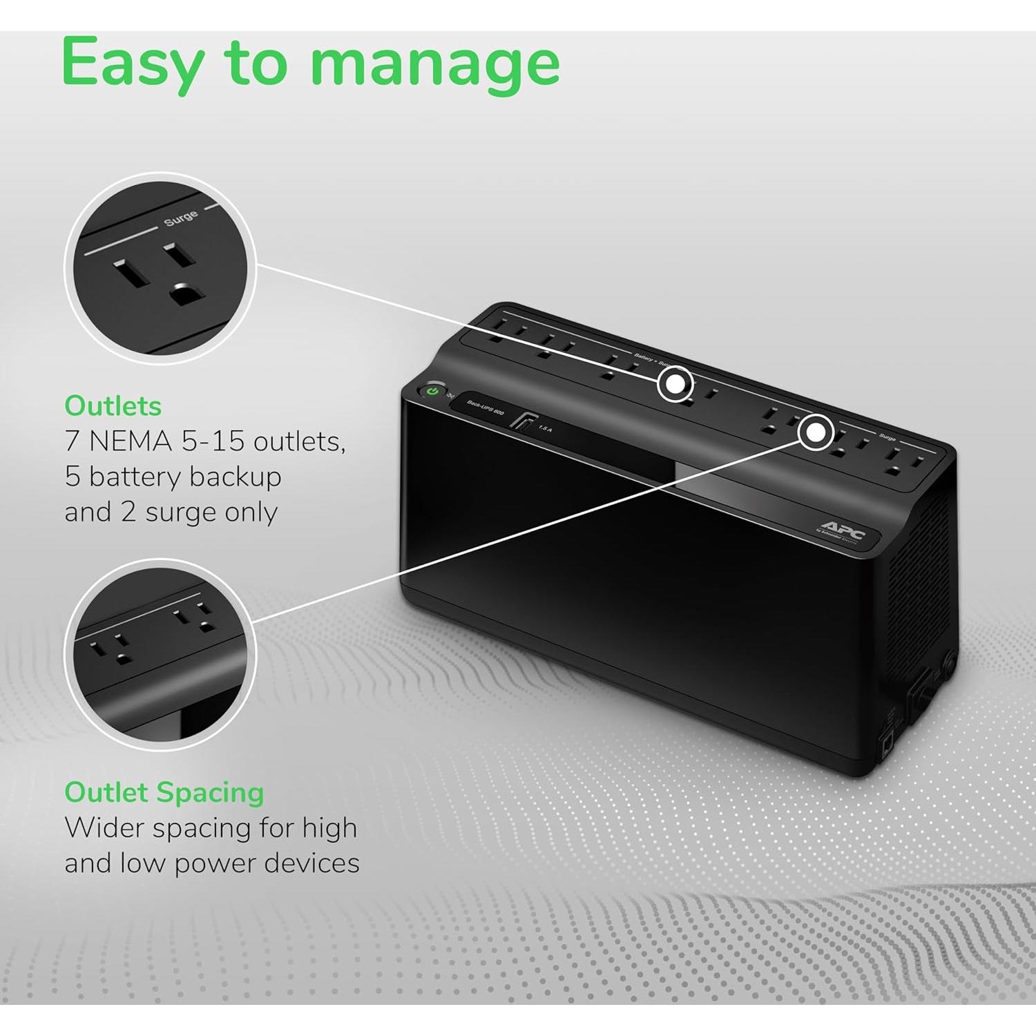 UPS APC BE600M1 600VA con Carga USB y 7 Salidas