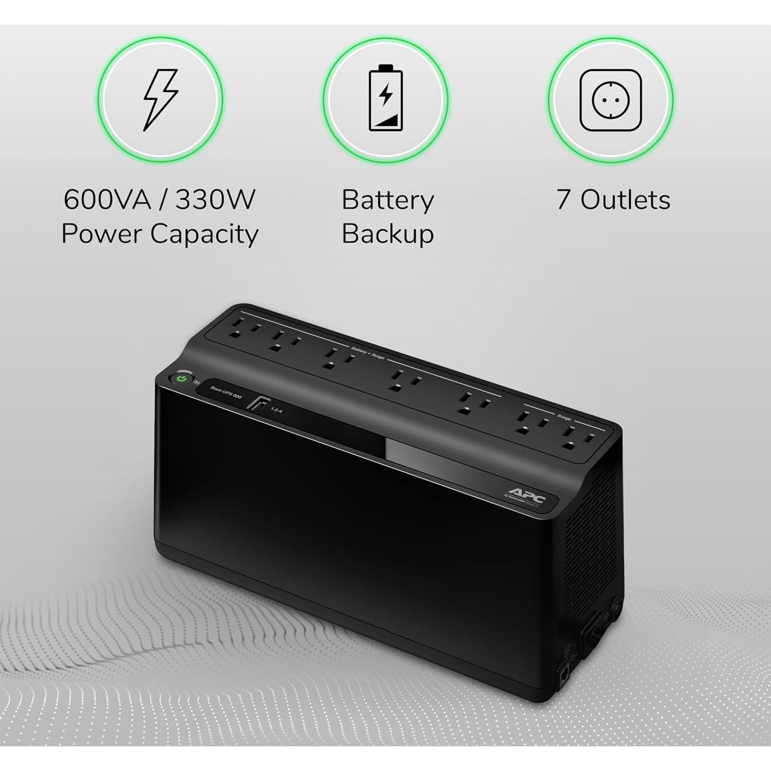 UPS APC BE600M1 600VA con Carga USB y 7 Salidas