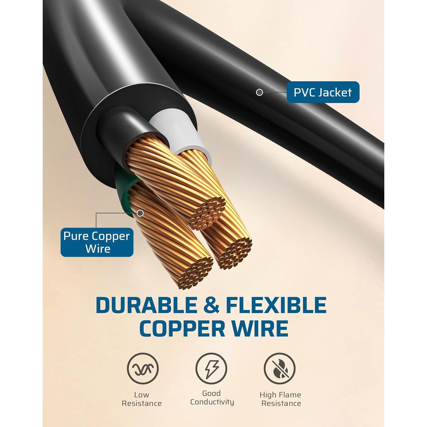 Cable de Extensión DEWENWILS 1 Pie Enchufe Plano Rotatorio 15A