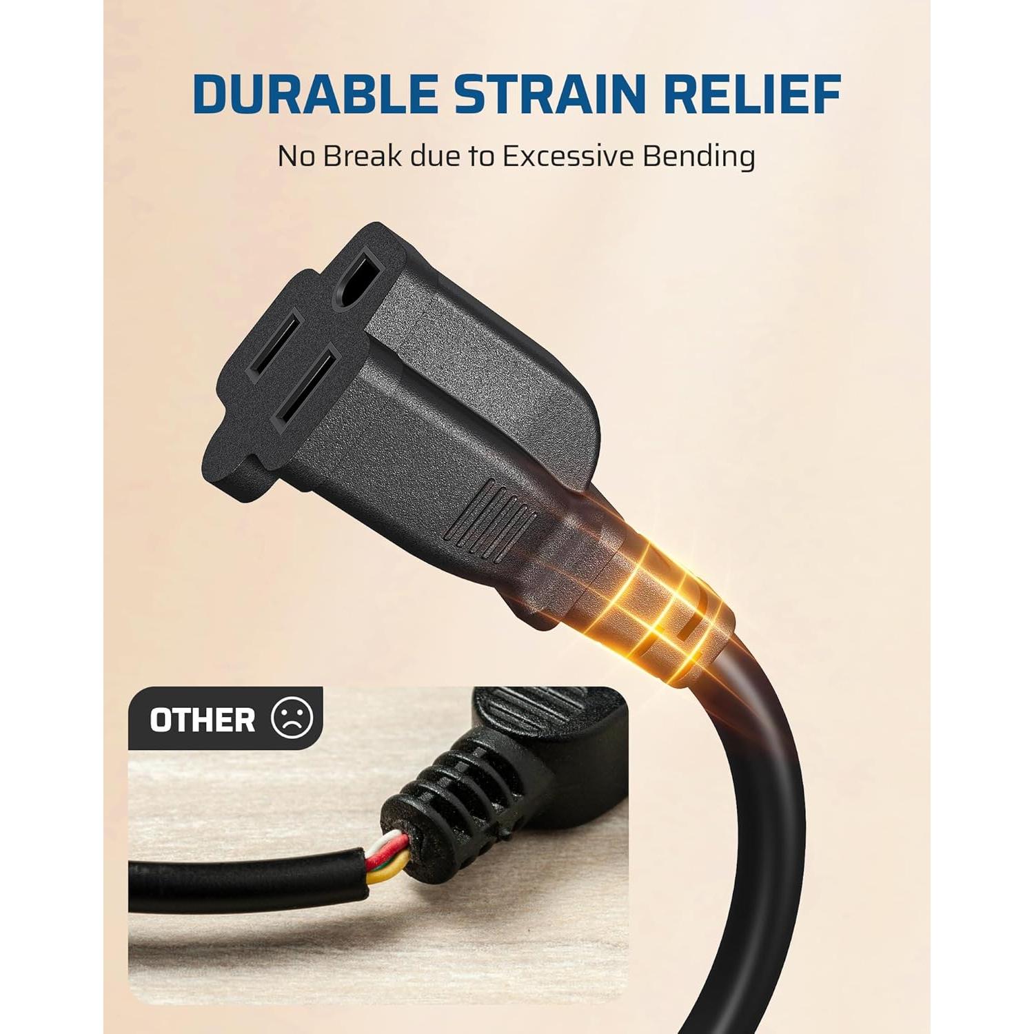 Cable de Extensión DEWENWILS 1 Pie Enchufe Plano Rotatorio 15A