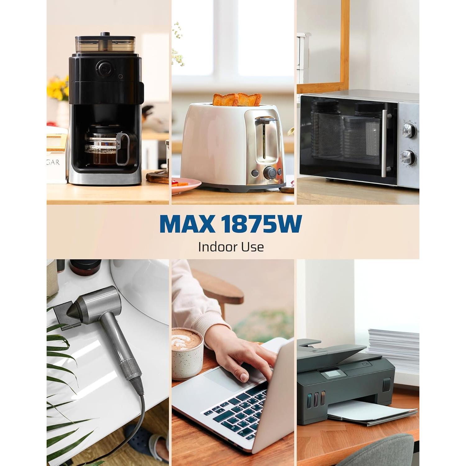 Cable de Extensión DEWENWILS 1 Pie Enchufe Plano Rotatorio 15A