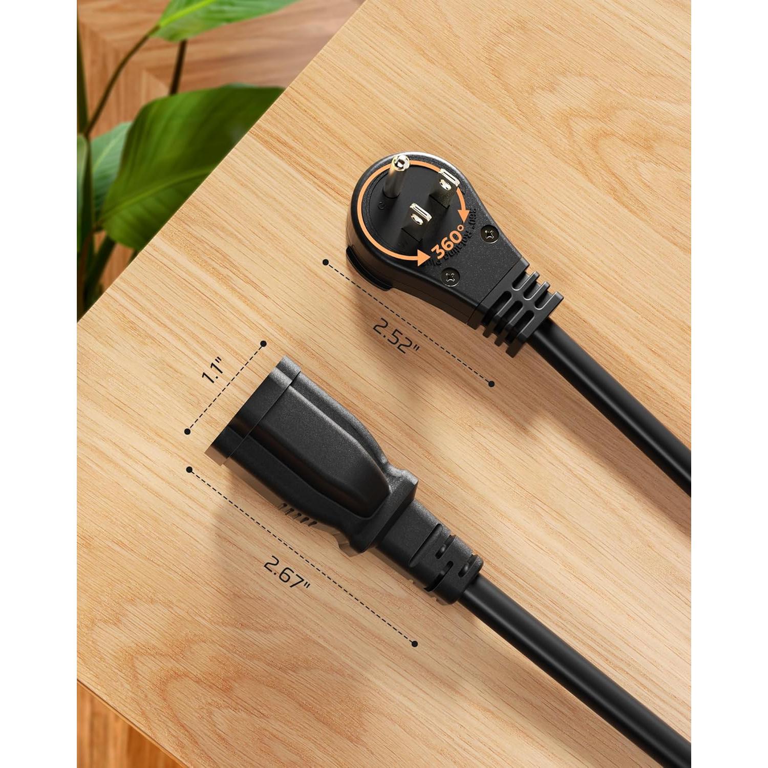 Cable de Extensión DEWENWILS 1 Pie Enchufe Plano Rotatorio 15A