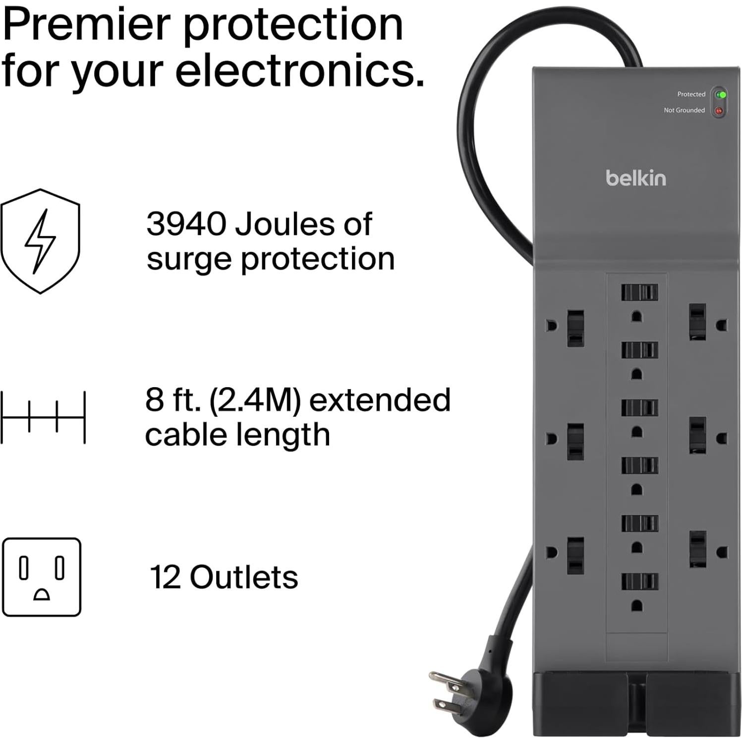 Protector de Sobretensión Belkin 12 Salidas 2.4m 3940 Julios