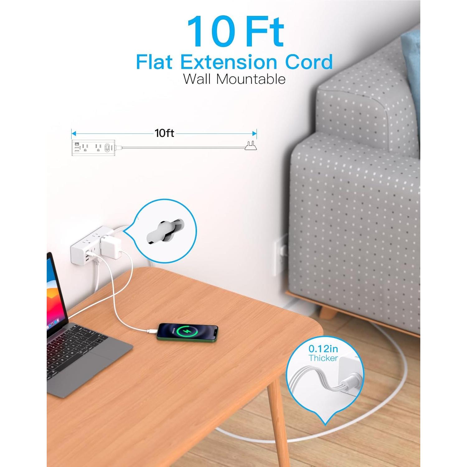 Regleta de Enchufe One Beat 10FT con 6 Salidas y 3 USB