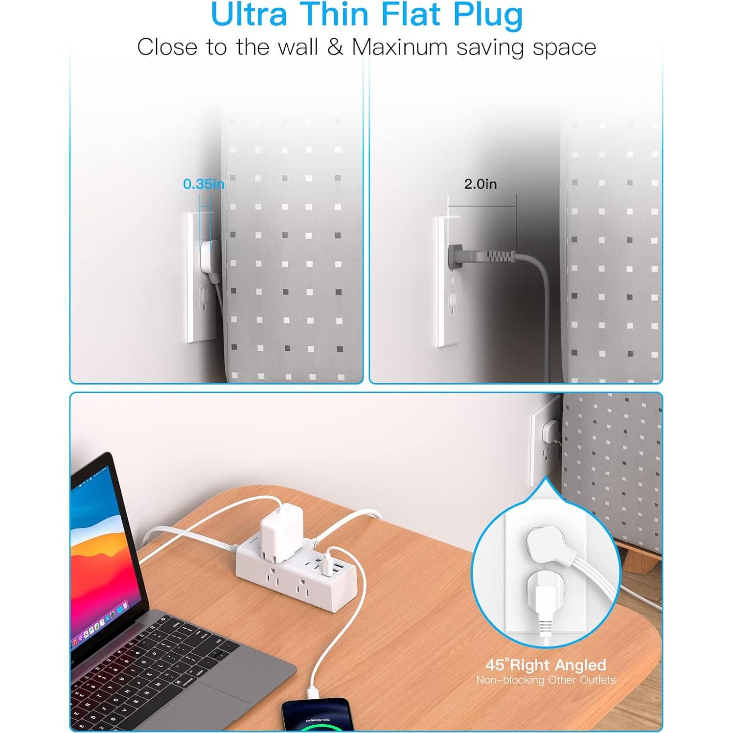 Regleta de Enchufe One Beat 10FT con 6 Salidas y 3 USB