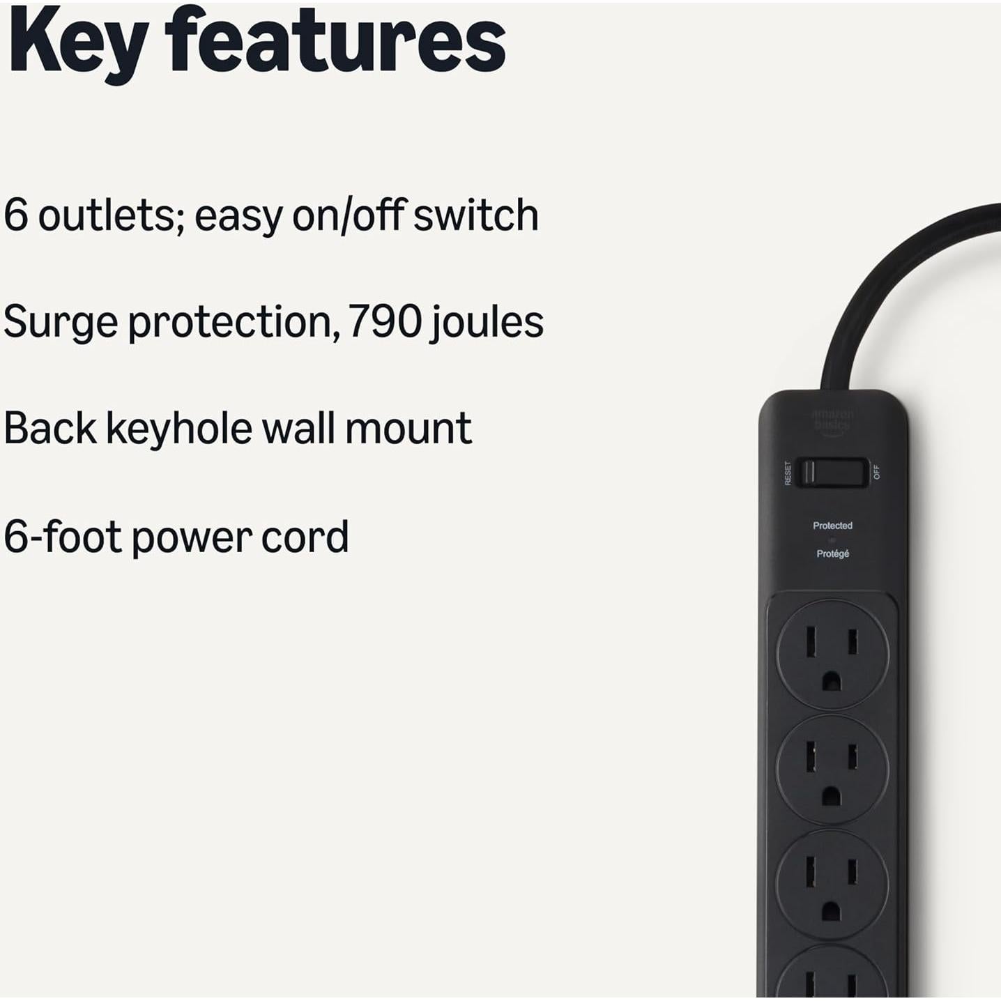 Protector de Sobretensión Amazon Basics 6 Salidas 790 Julios