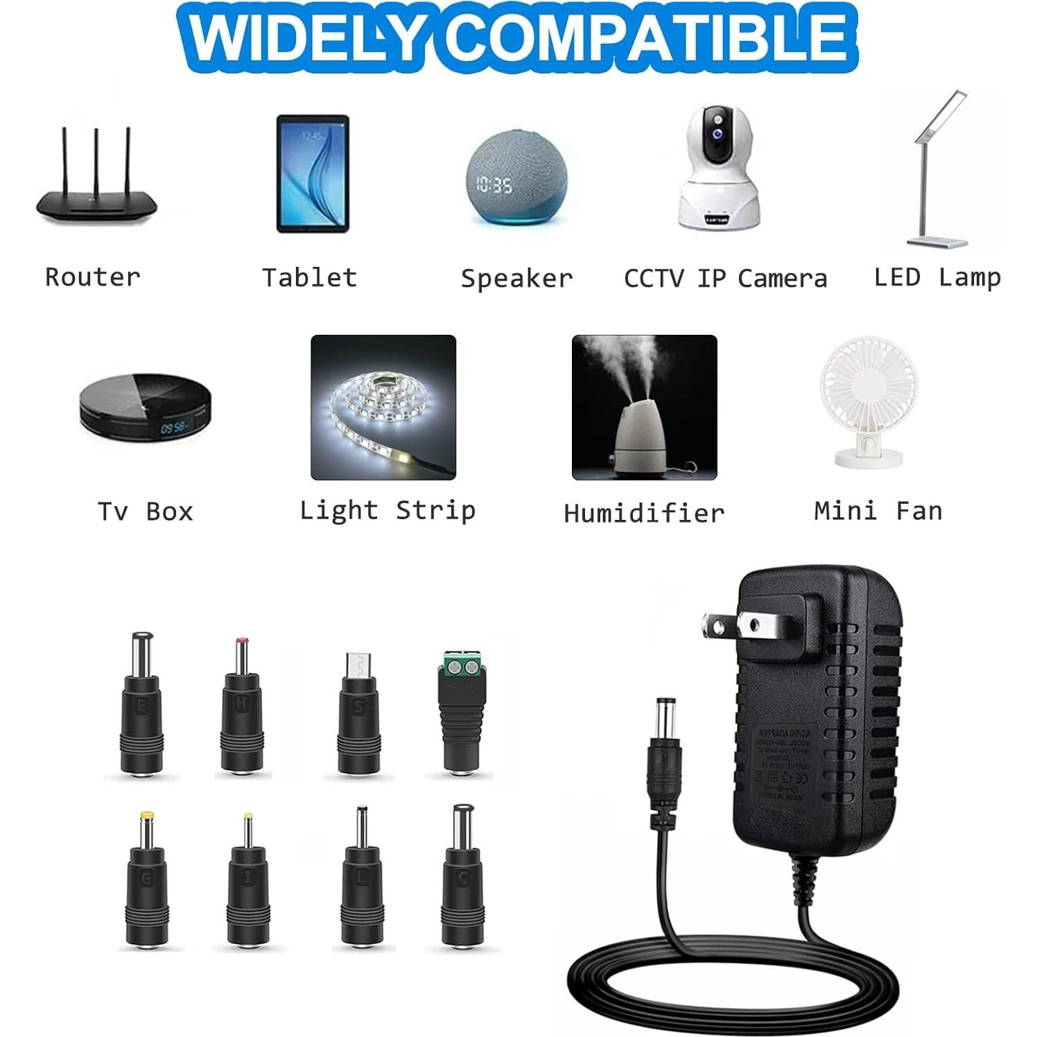 Fuente de Alimentación 12V 2A Annisite con 8 Enchufes Intercambiables