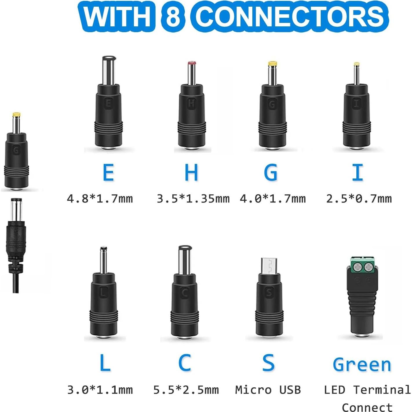 Fuente de Alimentación 12V 2A Annisite con 8 Enchufes Intercambiables