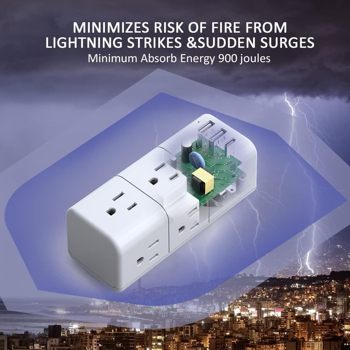 Extensor de Enchufe Múltiple YISHU 6 AC 3 USB Giratorio 90°