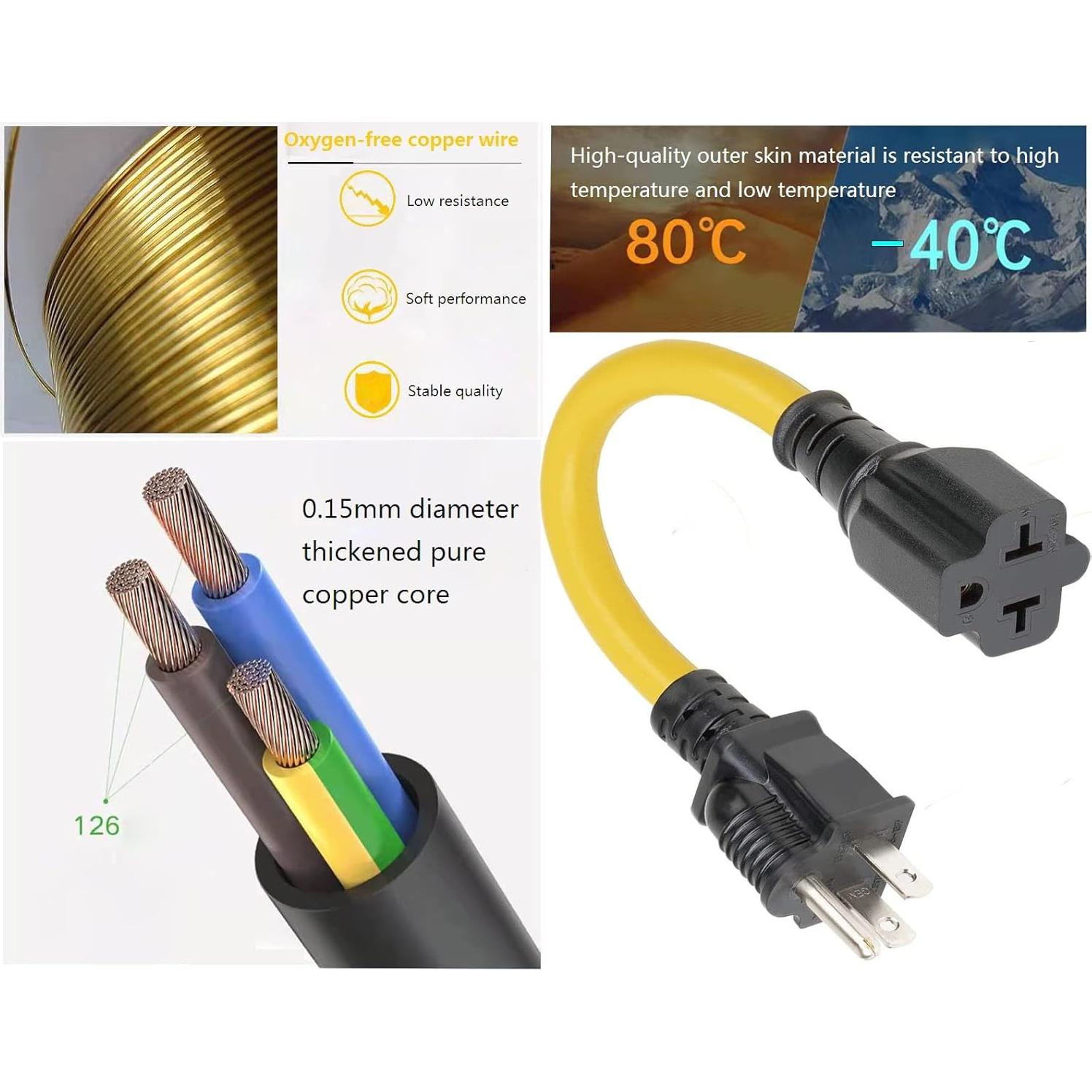 Adaptador de Enchufe AC 12AWG 15A a 20A Guoxu 32cm