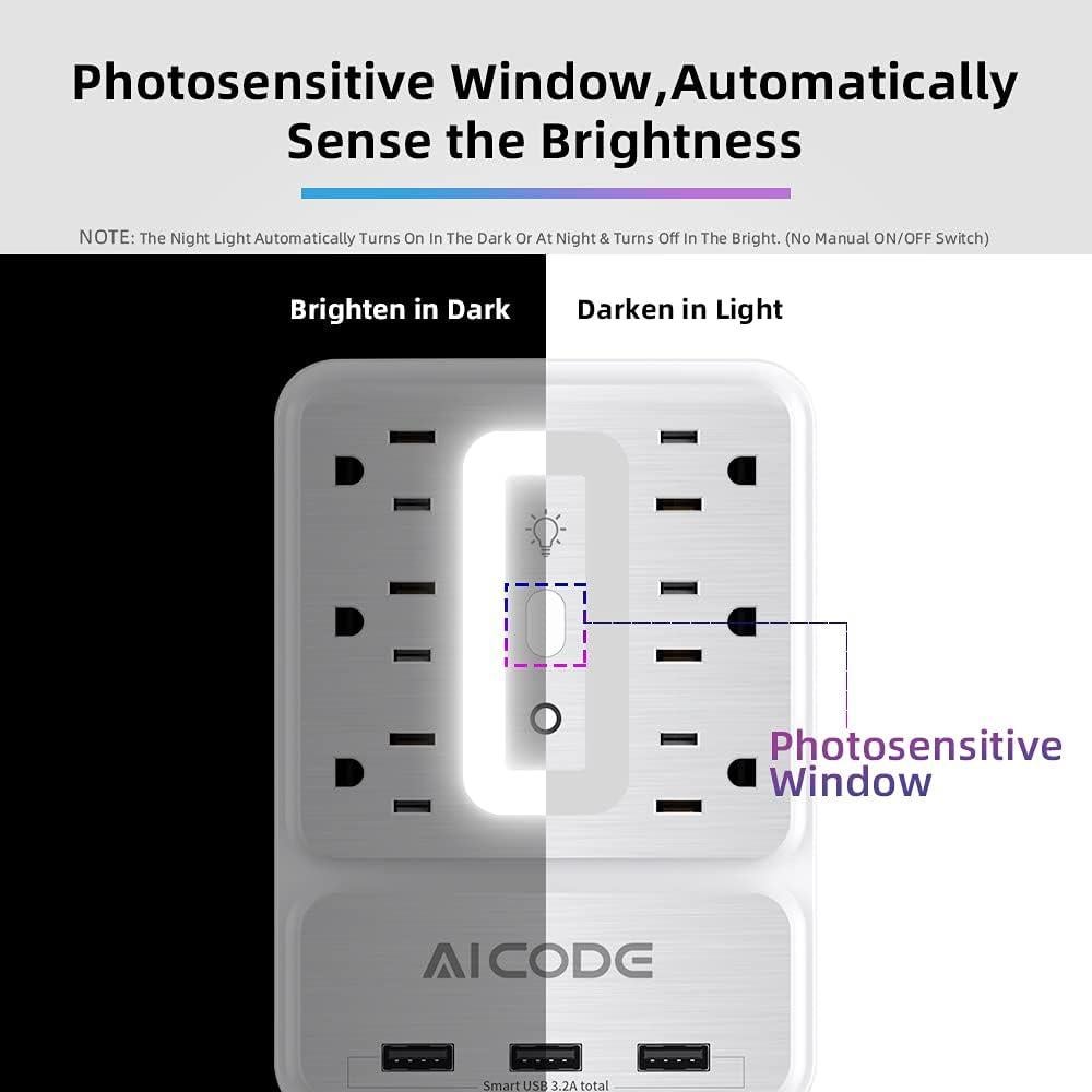 Estante de Enchufe Múltiple 9 en 1 ZUONIU con 6 Enchufes y 3 USB