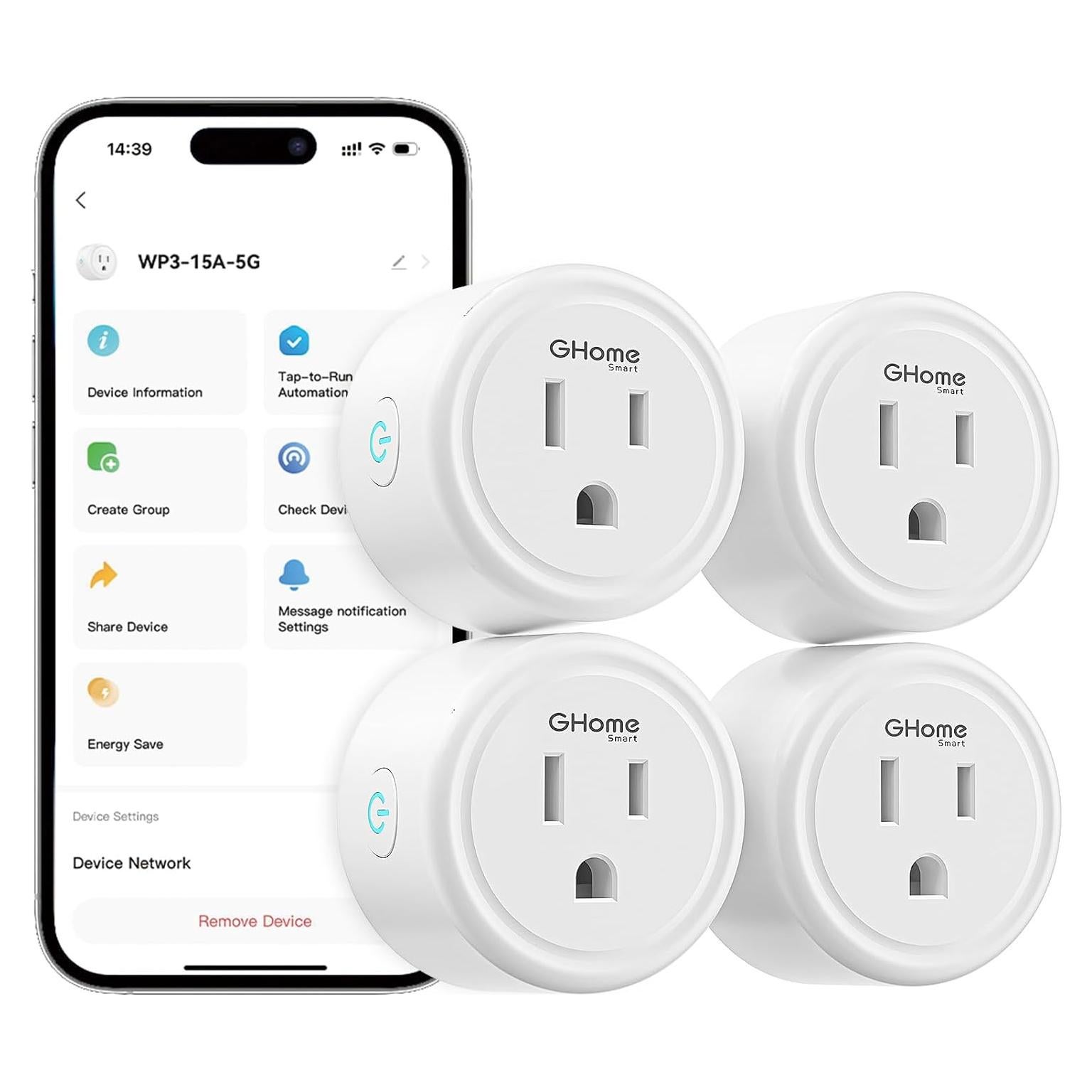 Enchufe Inteligente GHome 15A Wi-Fi Doble Banda Control Remoto