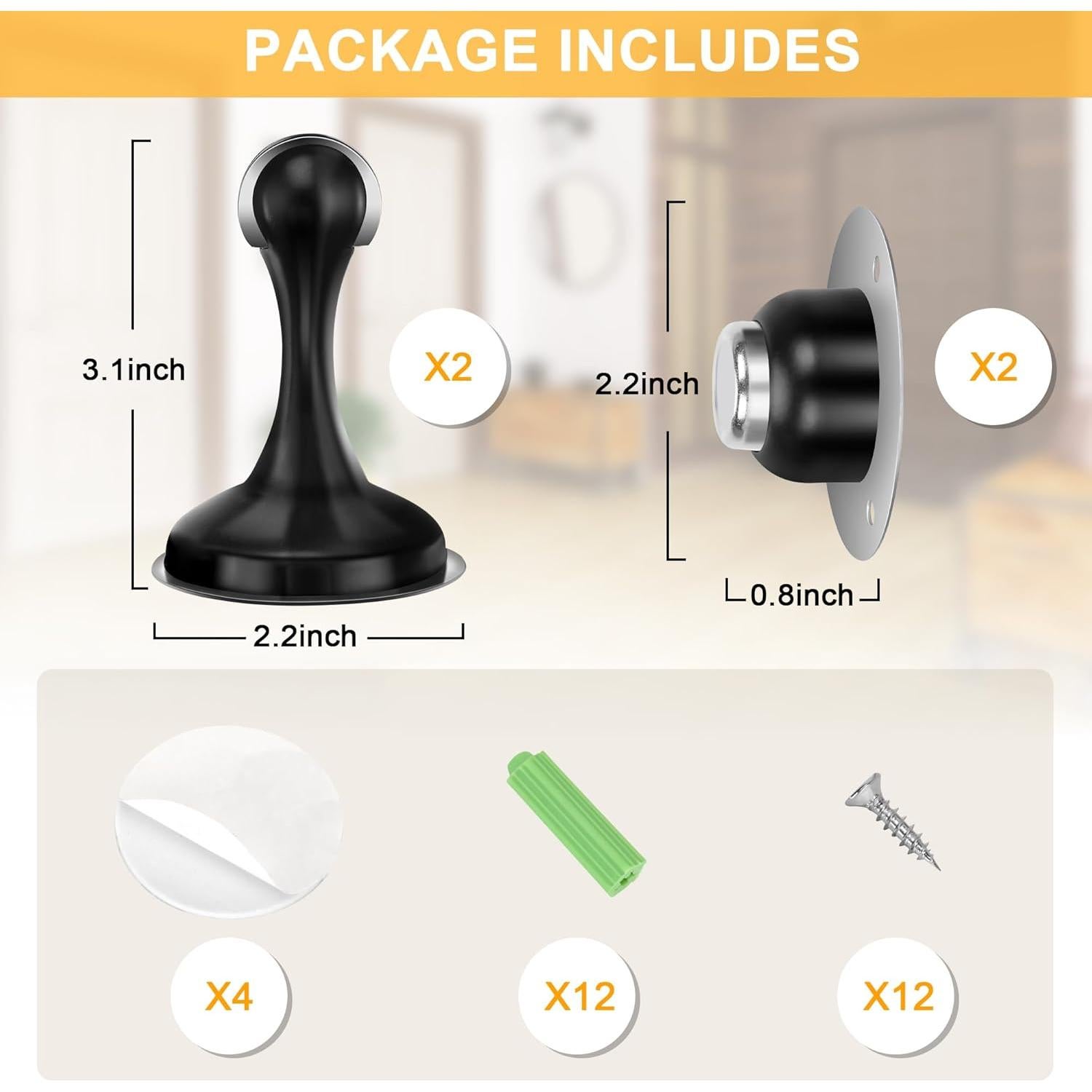 Parada de Puerta Magnética Crosize 2 Paquete Acero Inoxidable Negro