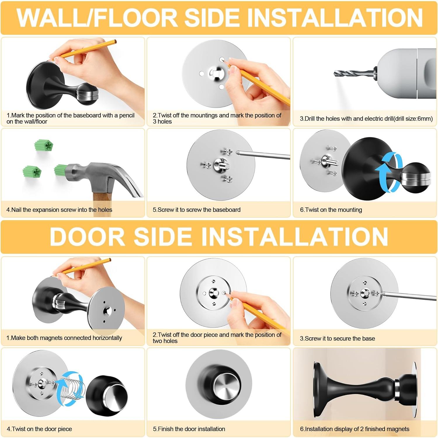 Parada de Puerta Magnética Crosize 2 Paquete Acero Inoxidable Negro