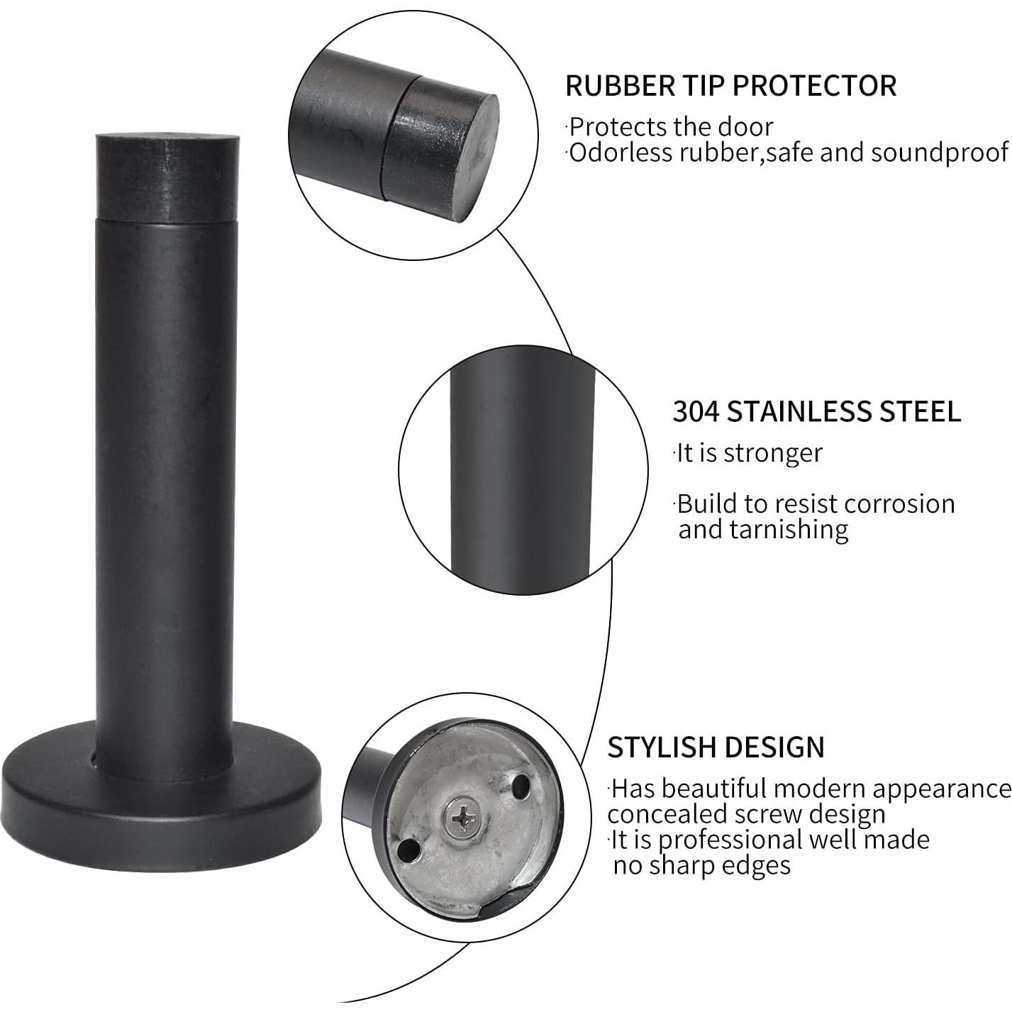 Tope de Puerta DOKU 10 Pcs Acero Inoxidable 304 Negro 9 cm